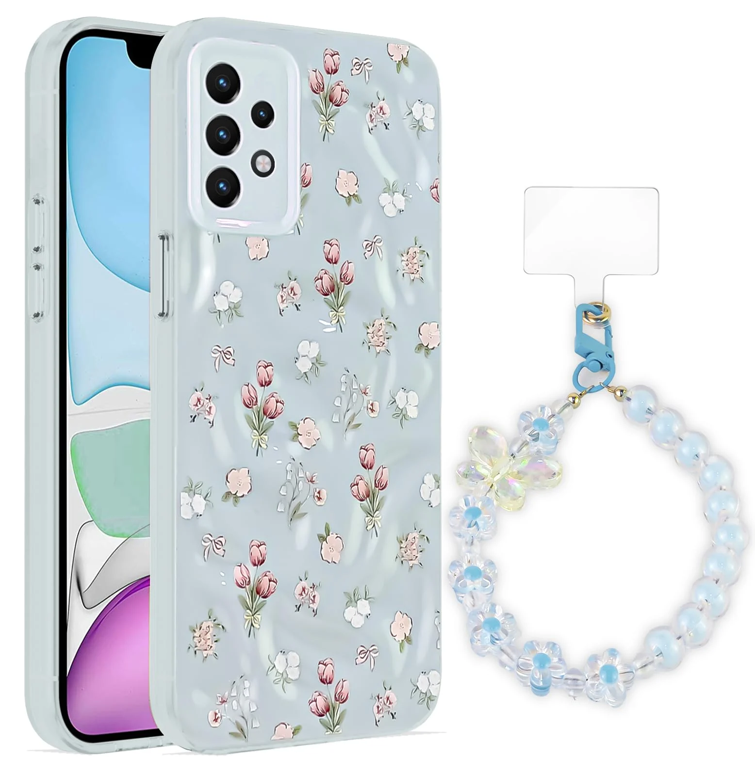 Dl3 Mobilak Case Compatible with Samsung Galaxy A13, Cute Printed Soft TPU Phone Cover with Beaded Wrist Strap, Shockproof Camera Protection, Slim Protective Case for Women & Girls - Style 1