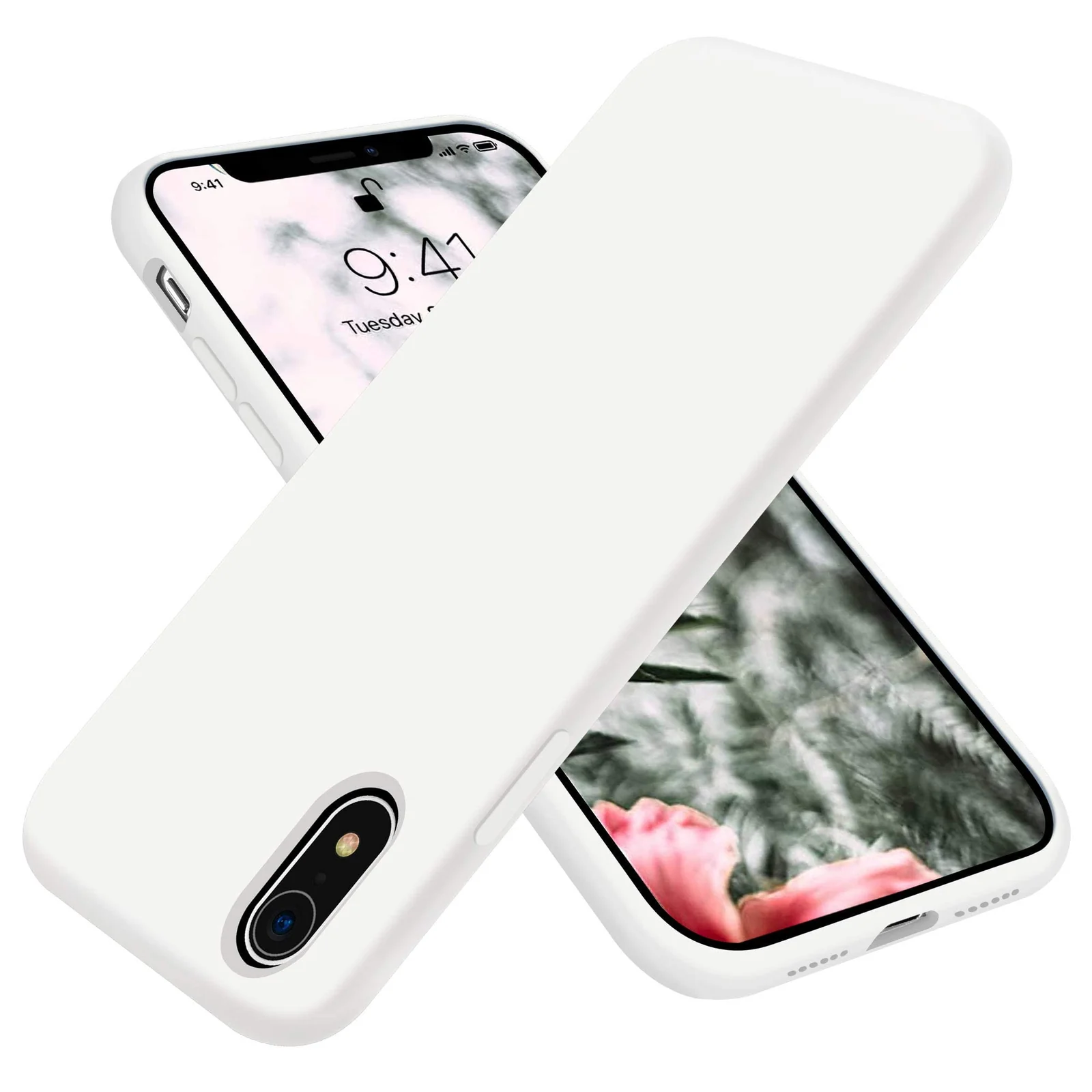 DL3 Mobilak Liquid Silicone Protective Case with Soft Microfiber Lining for iPhone XR - White