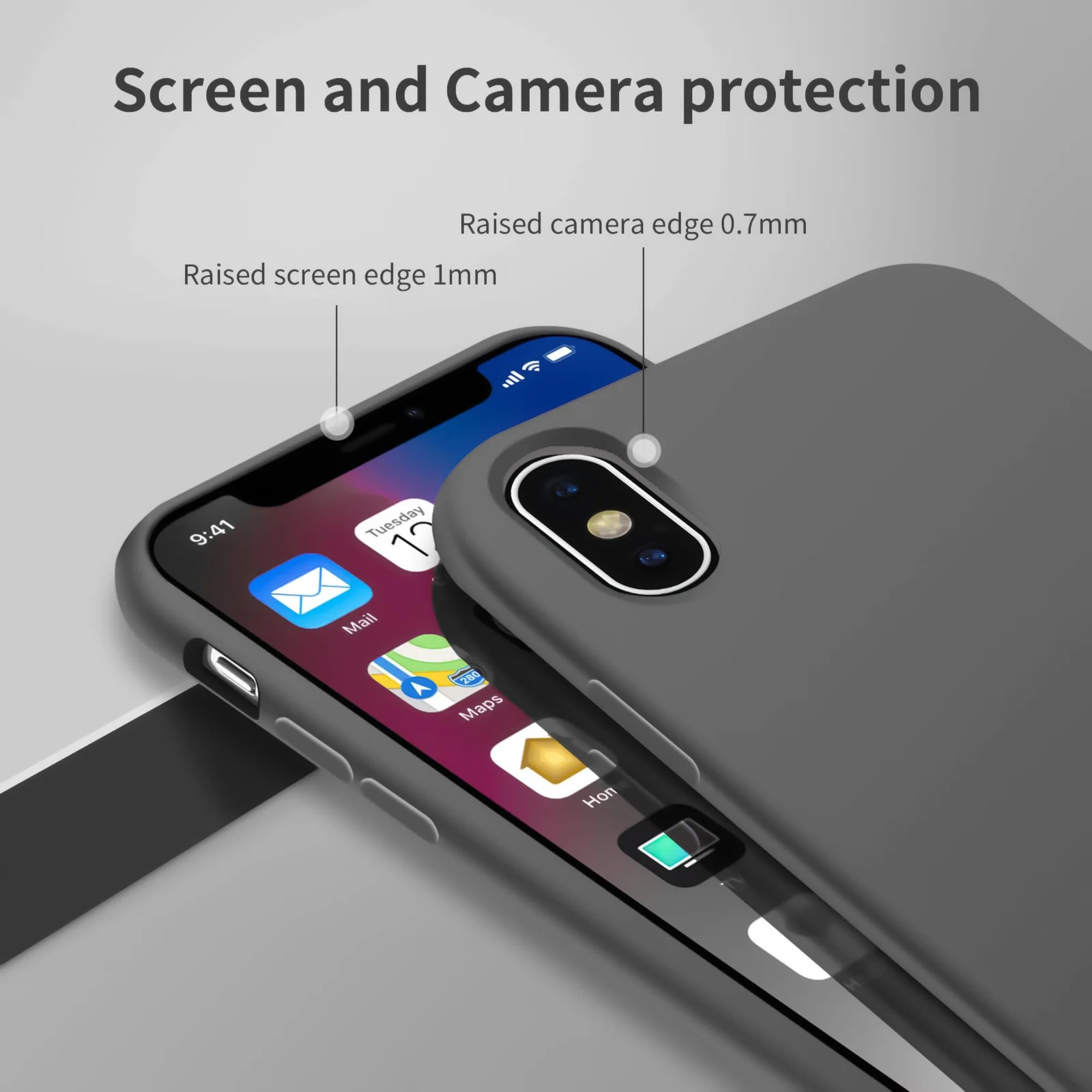 DL3 Mobilak Liquid Silicone Protective Case for iPhone X / iPhone XS with Camera Protection and Microfiber Lining - Gray