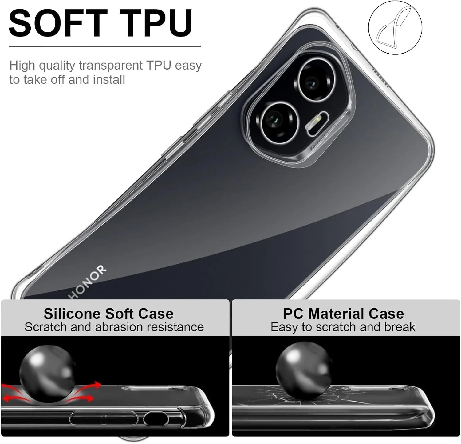 DL3 Mobilak Case Compatible with Honor 300 5G, Case Crystal Soft TPU Gel Case Flexible Silicone Anti-Scratch Camera Protection TPU Cover - Clear