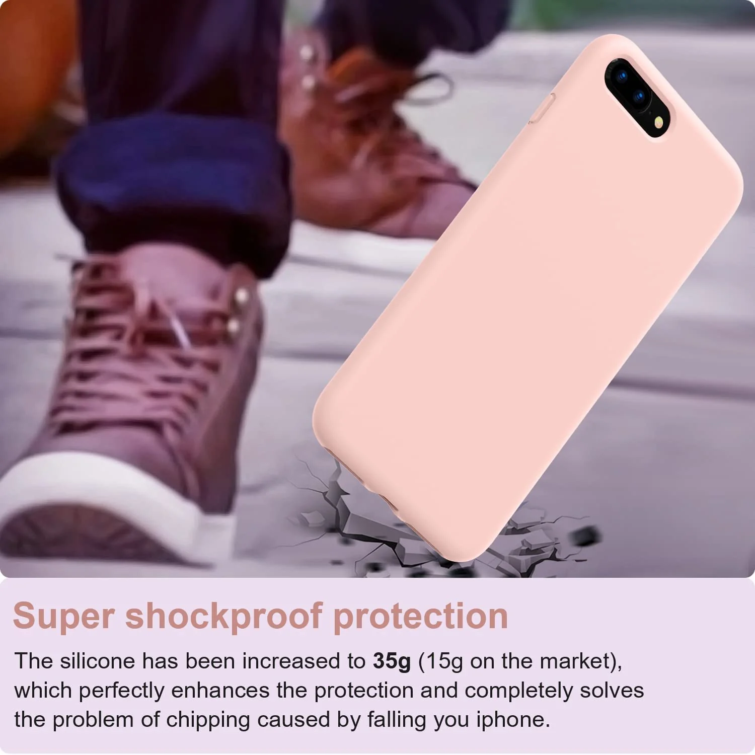 DL3 Mobilak Liquid Silicone Protective Case with Soft Microfiber Lining for iPhone 7 Plus / iPhone 8 Plus - Pink Sand