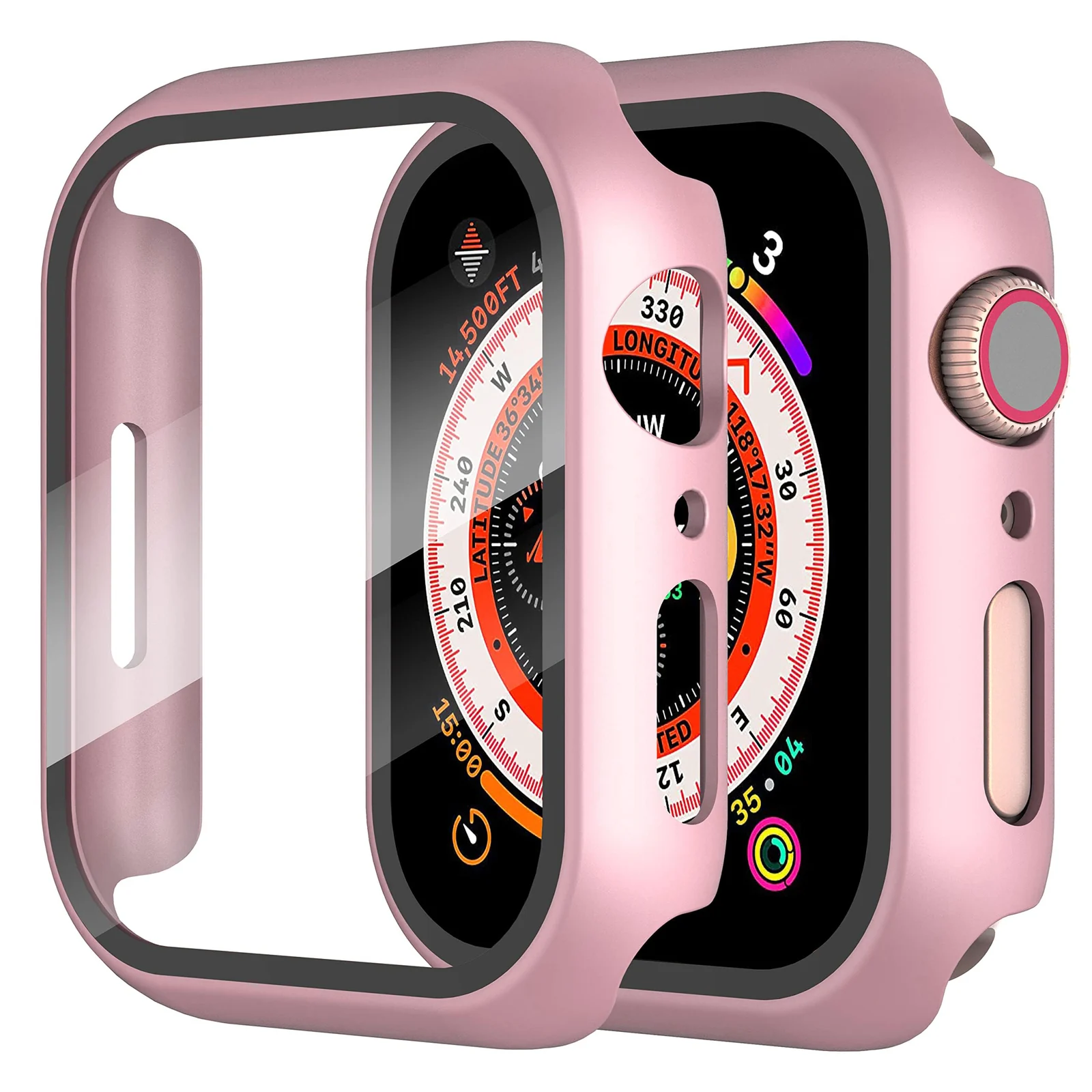 DL3 Mobilak Stainless Steel Band with Case Compatible with Apple Watch Band 45mm Series 9/8/7, Men Woman Business Strap with Protective Bumper Cover for iWatch Series 7/8/9 45mm - Black Pink
