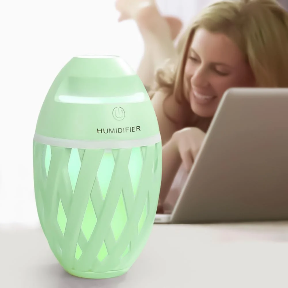 Mobigon Wood Cool Mist Ultrasonic Humidifier for Room Moisture, Aroma Diffuser for Home, 320ml Essential Oil Diffuser with 7 Colorful Night Light, Auto Shut-Off, Home, Office, car - Mint Green