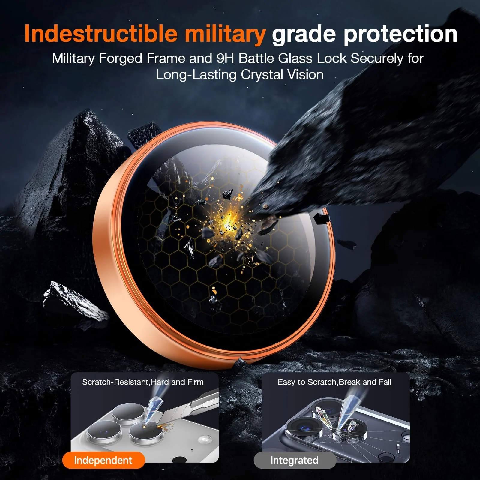 DL3 Mobilak Camera Lens Protector For iPhone 17 Pro/iPhone 17 Pro Max, [Keep Original Shooting] Tempered Glass Screen Protector Metal Individual Camera Cover, Case Friendly - Cosmic Orange