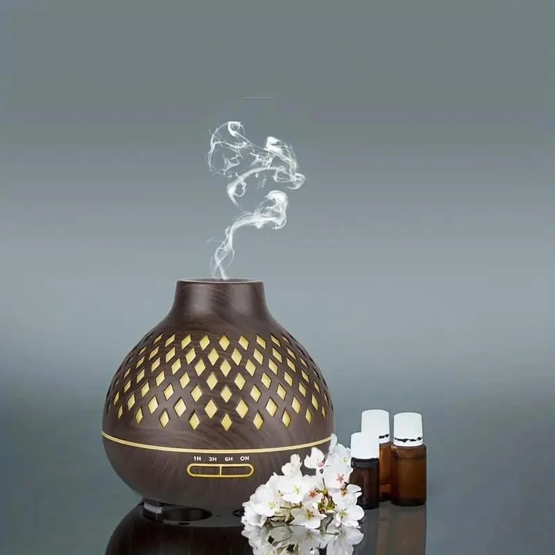 Mobigon Wood Cool Mist Ultrasonic Humidifier for Room Moisture, Aroma Diffuser for Home, 400ml Essential Oil Diffuser with 7 Colorful Night Light, Auto Shut-Off, Home, Office - Dark Woody
