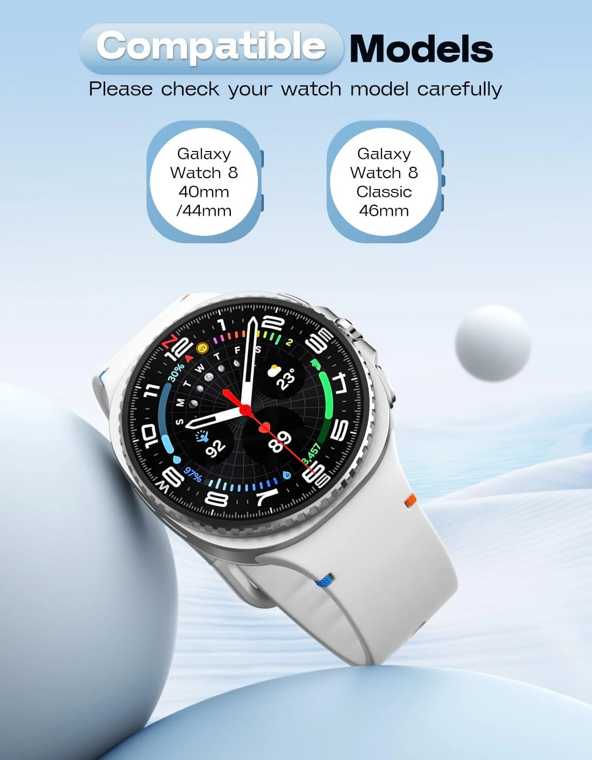 DL3 Mobilak Silicone Bands Compatible with Samsung Galaxy Watch 8 Band 40mm 44mm, Galaxy Watch 8 Classic Band 46mm, Waterproof Soft Wristband Sport Strap for Galaxy Watch 8 Bands 2025 Women Men - White