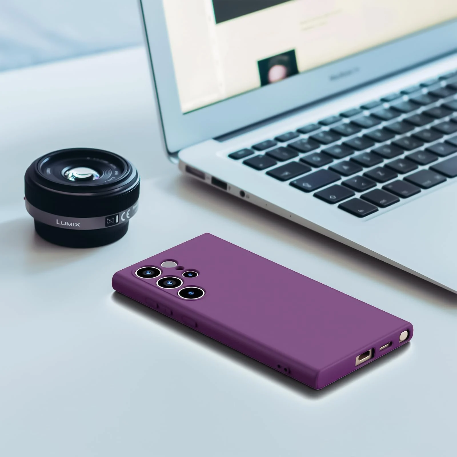 DL3 Mobilak Liquid Silicone Protective Case with Soft Microfiber Lining with Full Camera Protection for Samsung Galaxy S23 Ultra - Violet