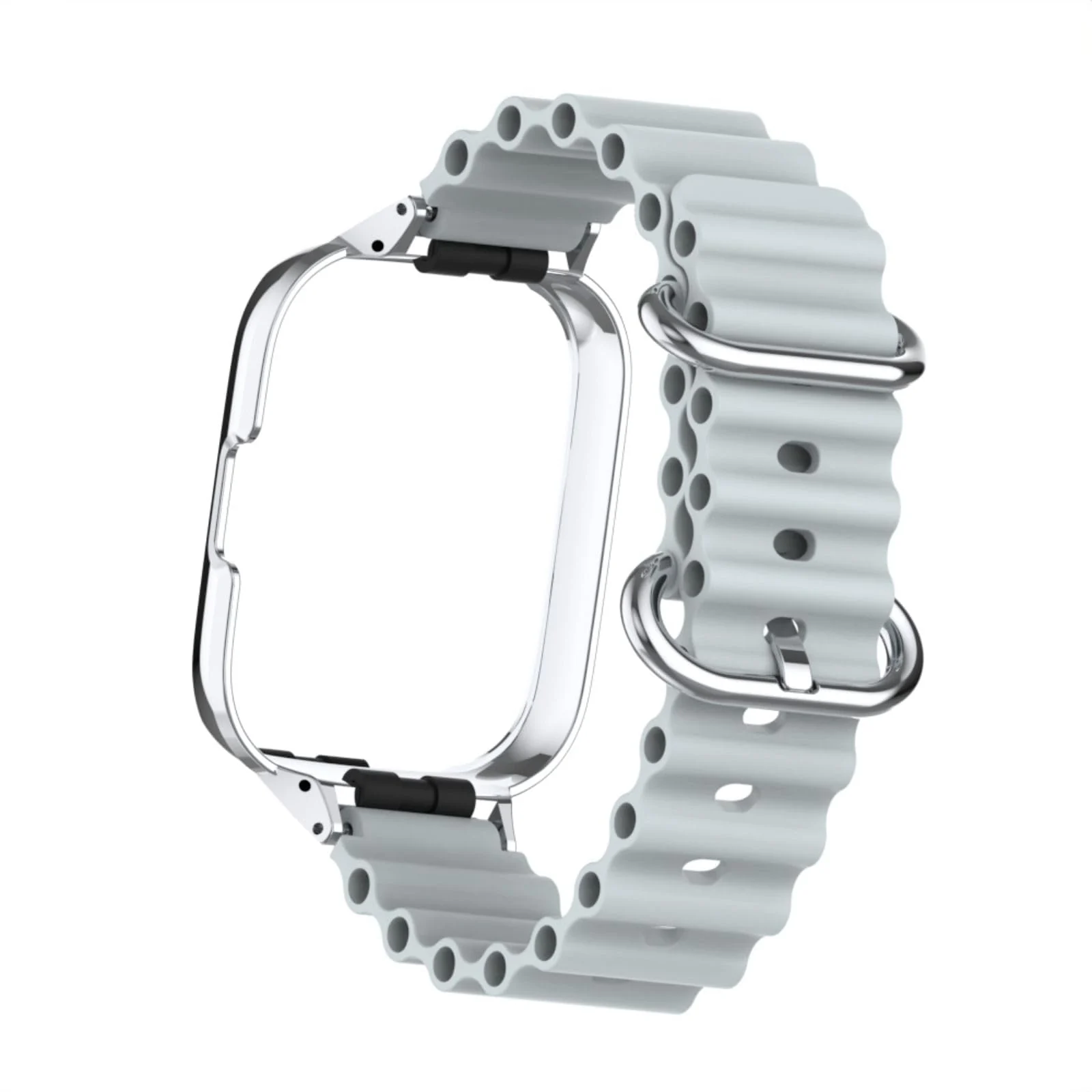 DL3 Mobilak Ocean Strap Compatible with Xiaomi Redmi Watch 3, Adjustable Silicone Strap with Metal Buckle, Band With Frame Metal Women Men Replacement Strap - Gray