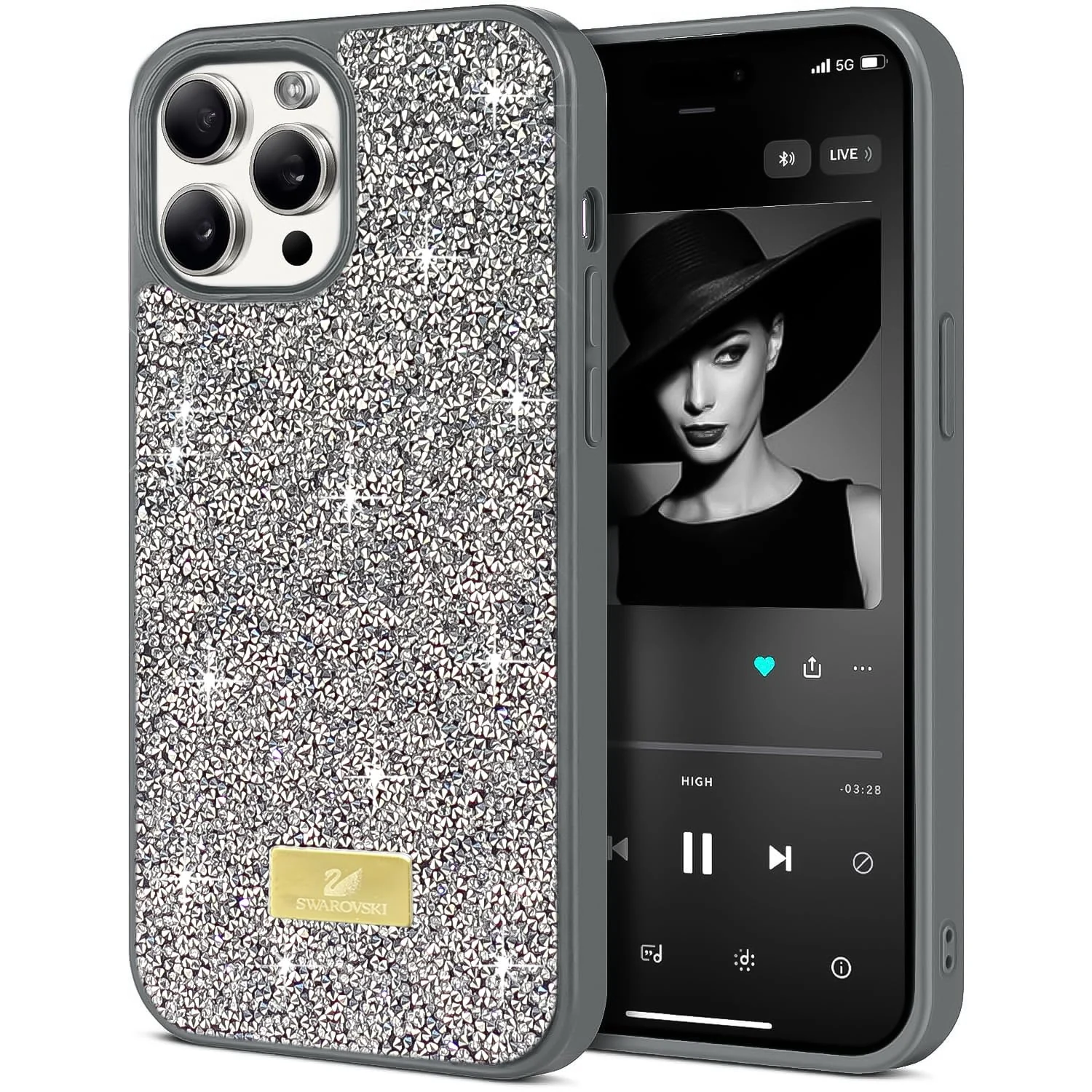 Case For iPhone 14 Pro Max Case Glitter, Sparkle Diamond Crystal Bling Case with Bling, Ultra Thin Lightweight Full Body Shockproof Anti-Scratch Protective Cover - Black