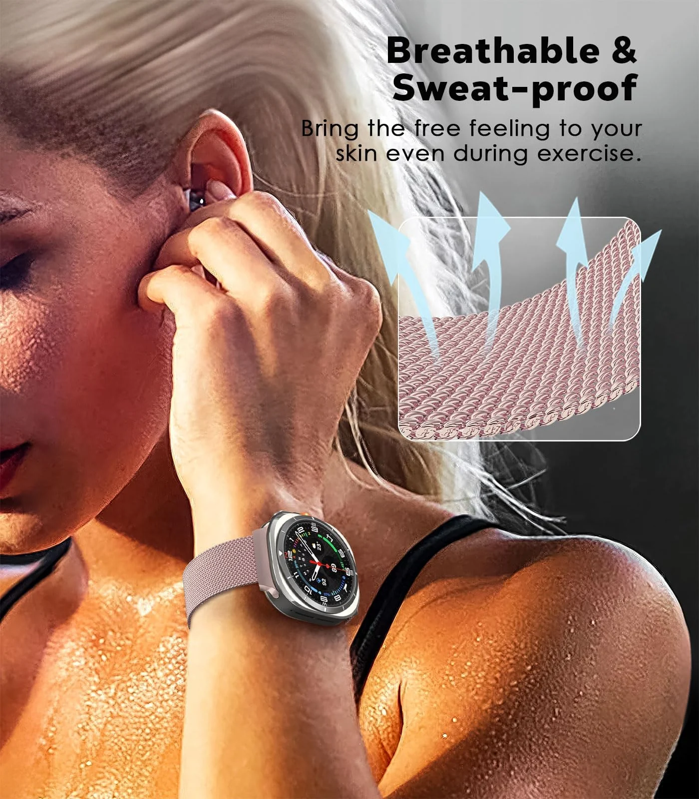 DL3 Mobilak Metal Band Compatible with Samsung Galaxy Watch 7 Ultra Bands 47mm, Stainless Steel Mesh Loop Magnetic Clasp Wristbands Replacement Accessory Women Men for Samsung Watch Ultra Band 47 mm - Rose Gold