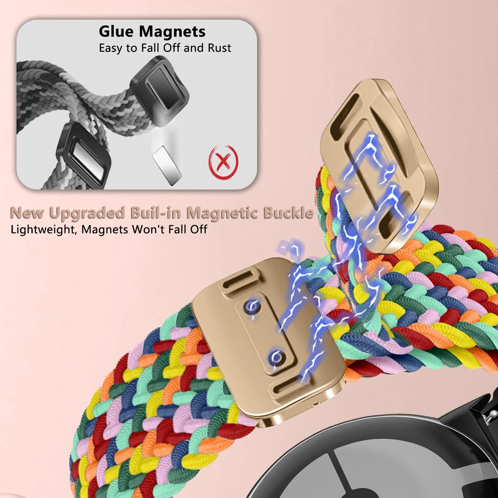 DL3 Mobilak 22mm Magnetic Band for Redmi Watch 5 Active/5 Lite/Samsung Galaxy Watch 3 45mm/Watch 46mm/Gear S3/Huawei watch GT6 GT5 46MM/GT2E/GT6 Pro/GT 5 Pro/Amazfit GTR 4/3, Stretchy Braided Nylon Sport Strap - Colorful