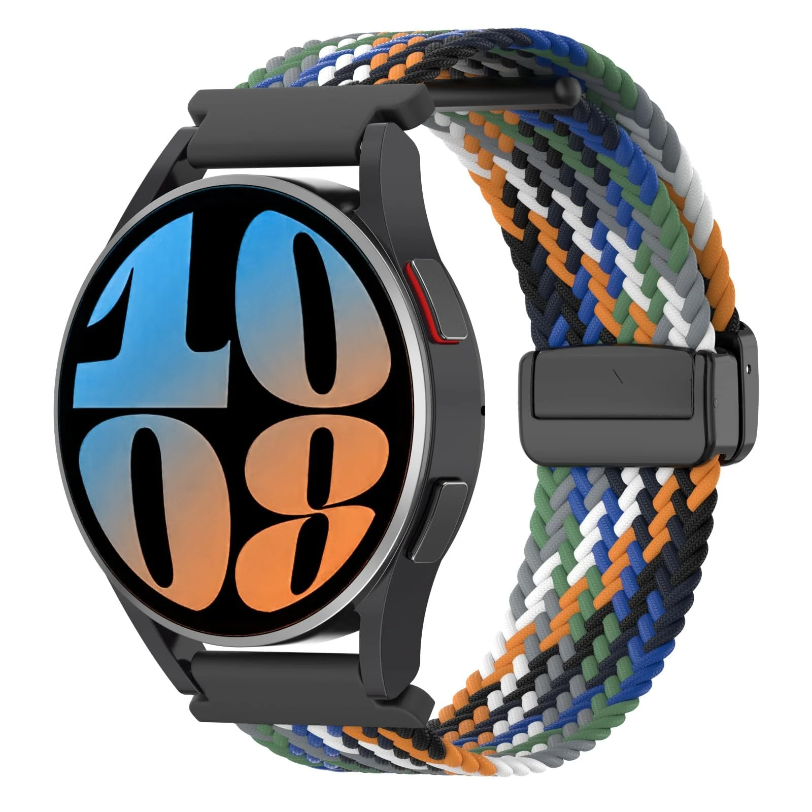 DL3 Mobilak 20mm Magnetic Band for Samsung Galaxy Watch 7/6/5/4/FE Band 40mm 44mm/Galaxy Watch 6/4 Classic Bands 47mm 43mm 46mm 42mm/Watch 5 pro 45mm/3 41mm/Active 2, Stretchy Braided Nylon Magnetic Sport Strap - Denim Colorful