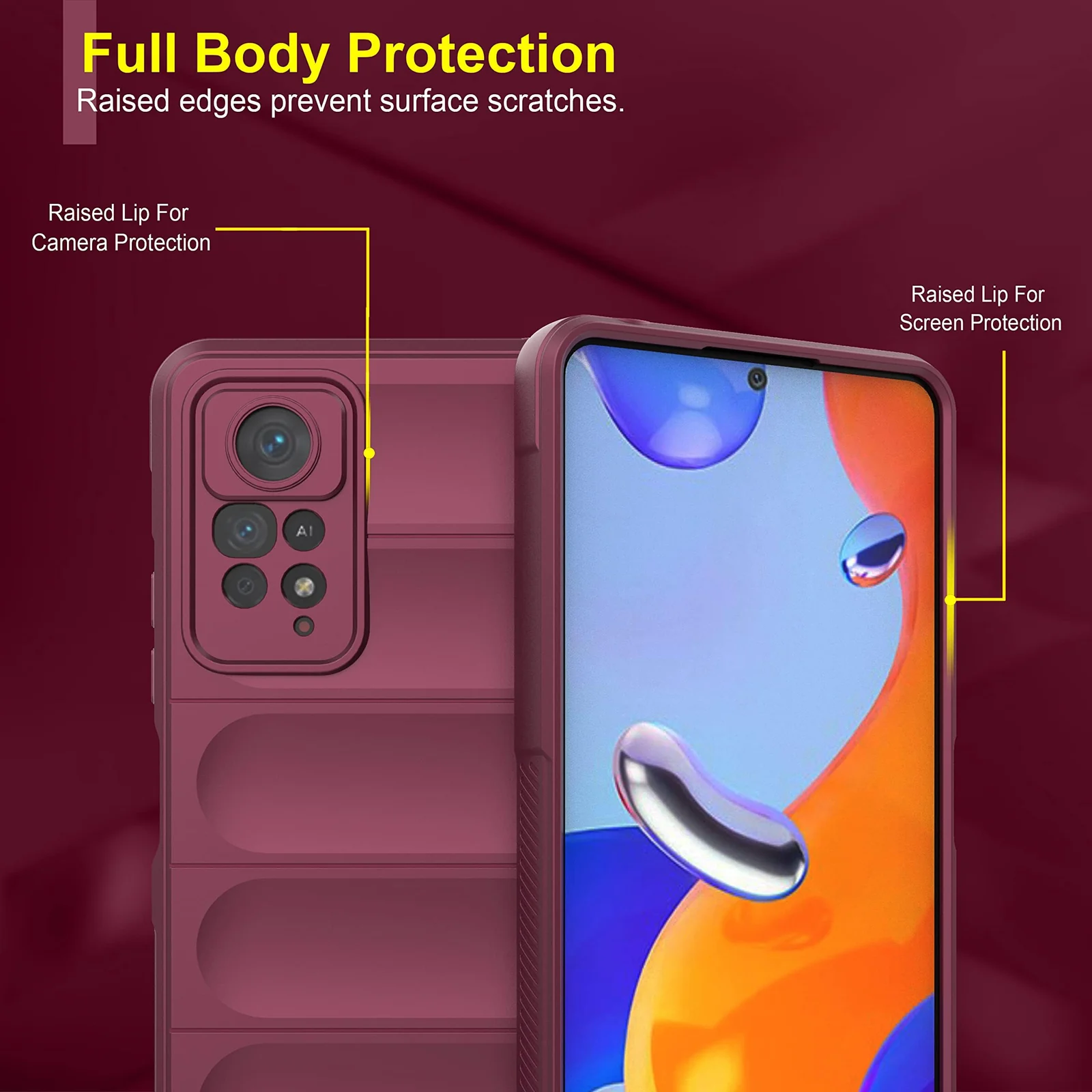 DL3 Mobilak Flexible Silicone and TPU Protective Case with Camera Protection for Xiaomi Redmi Note 12 Pro 4G / Redmi Note 11 Pro 4G&5G - Wine Red