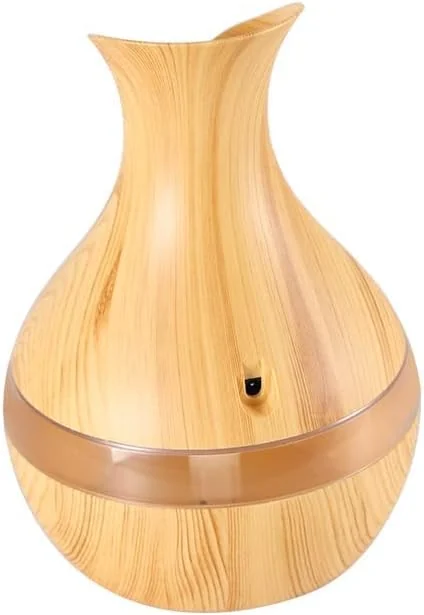 Mobigon Wood Cool Mist Ultrasonic Humidifier for Room Moisture, Aroma Diffuser for Home, 300ml Essential Oil Diffuser with 7 Colorful Night Light, Auto Shut-Off, Home, Office, car - C.Light Brown