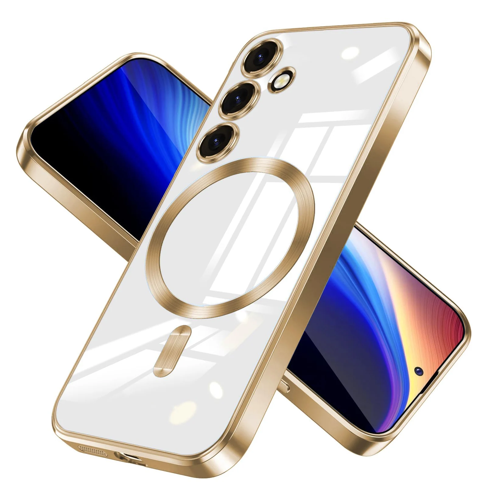 DL3 Mobilak Glitter Protective Case for Samsung Galaxy S23 Fe, Compatible with MagSafe accessories, Camera protection, Shock-absorbing protection - Gold
