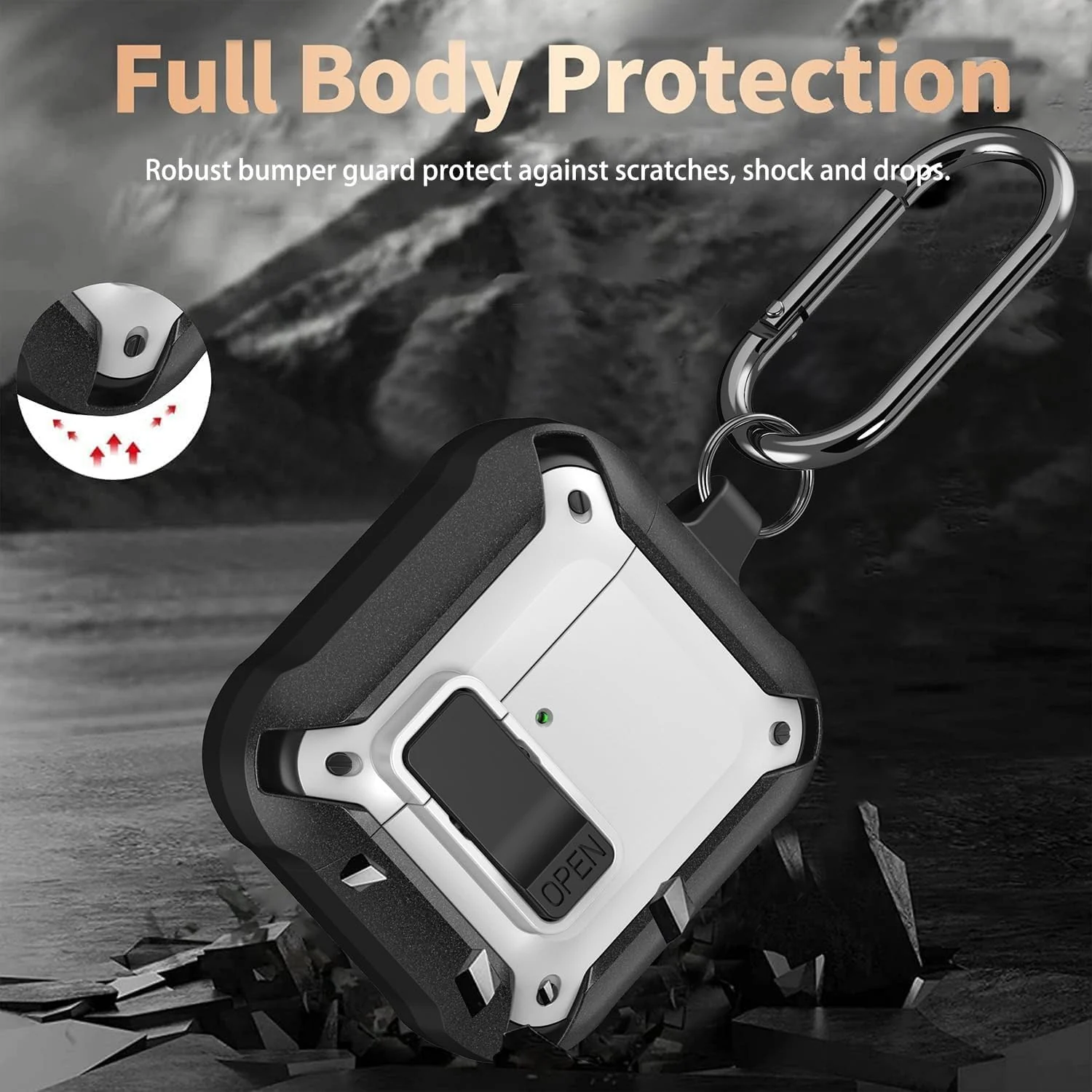 DL3 Mobilak Case for AirPods Pro 3 (2025) Cover with Lock, Compatible with AirPods Pro 3nd Generation/3st Generation Case (2025), Shockproof Cover for AirPods Pro 3 Case Men Women - Black White