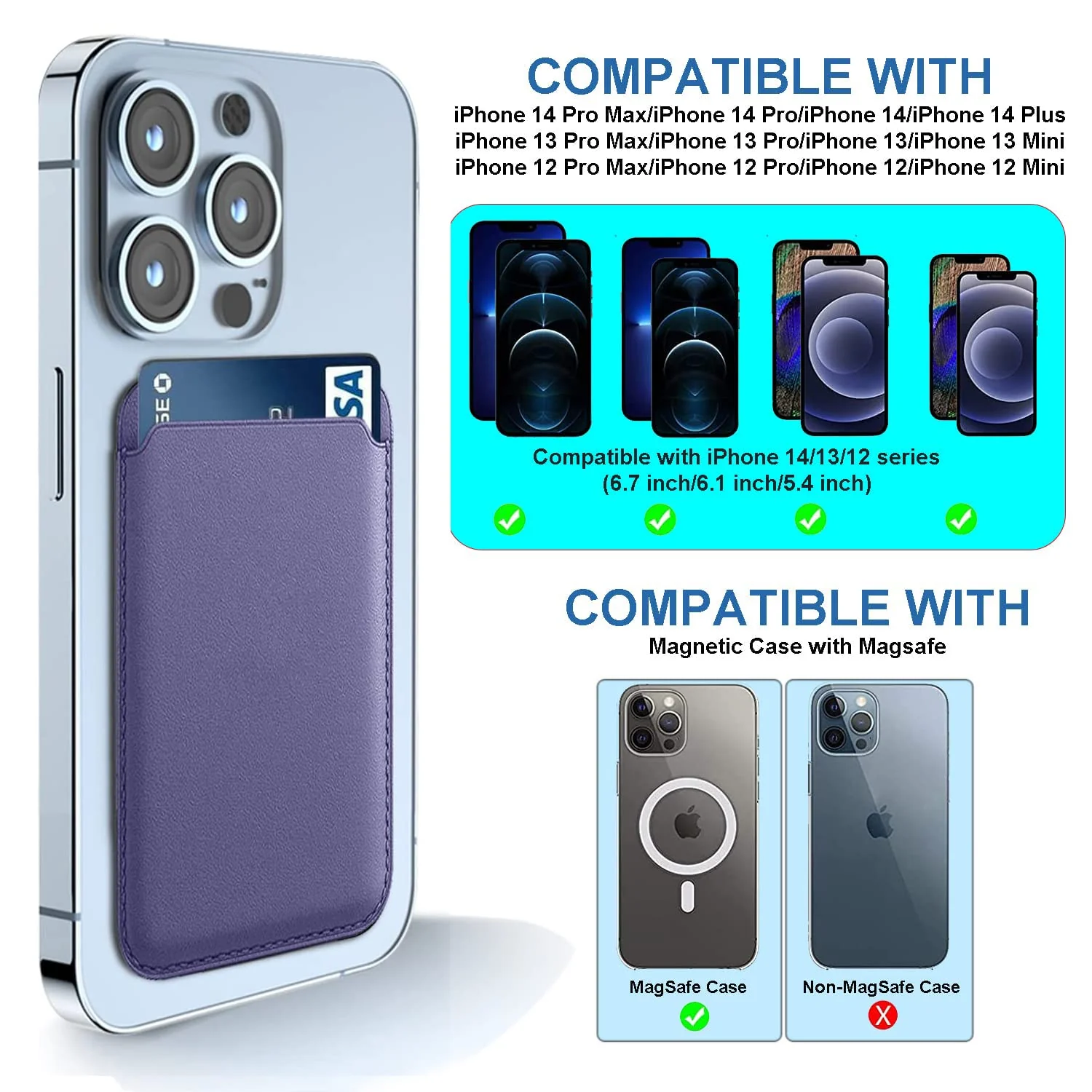 DL3 Mobilak Magnetic Card Holder Phone Wallet for iPhone 16/15/14/13/12 Series with MagSafe, Wallet for iPhone 16 15 14 Pro Max Plus Series, MagSafe 3 Wallet for iPhone 13 12 Pro Max Mini Series - Purple