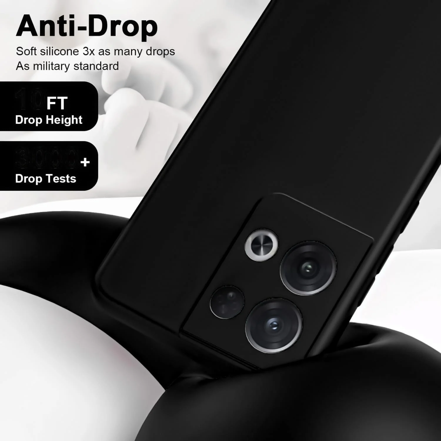 DL3 Mobilak Liquid Silicone Protective Case for OPPO Reno 8 5G with Microfiber Lining and Shockproof Design - Black