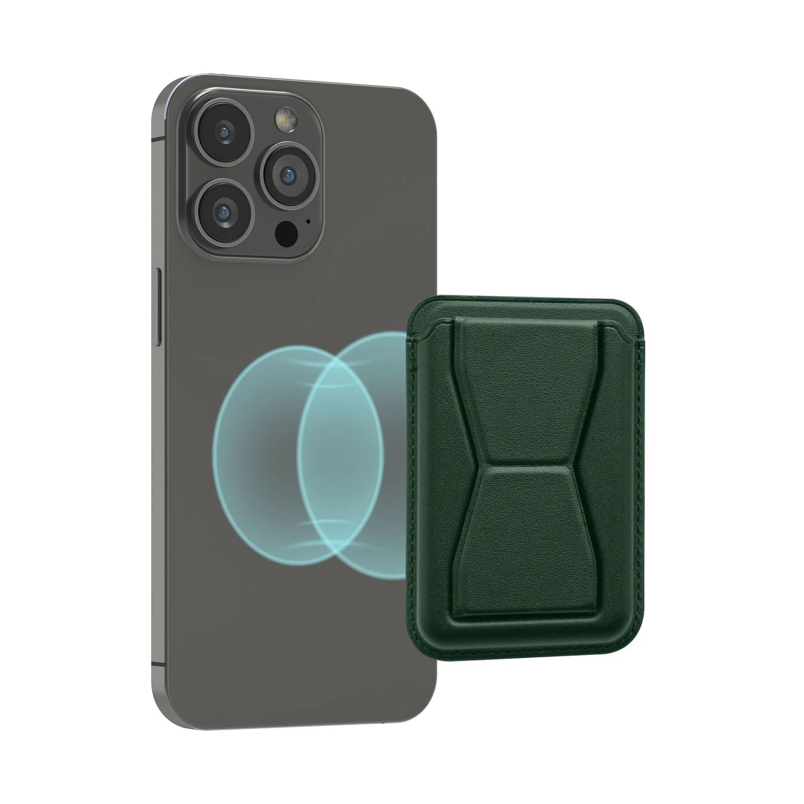DL3 Mobilak Phone Card Holder for MagSafe Wallet, Vegan Leather Magnetic Mobile Phone Stand, Magnetic Wallet Stand, for iPhone 16 15 14 13 12 Pro Max Plus - Green