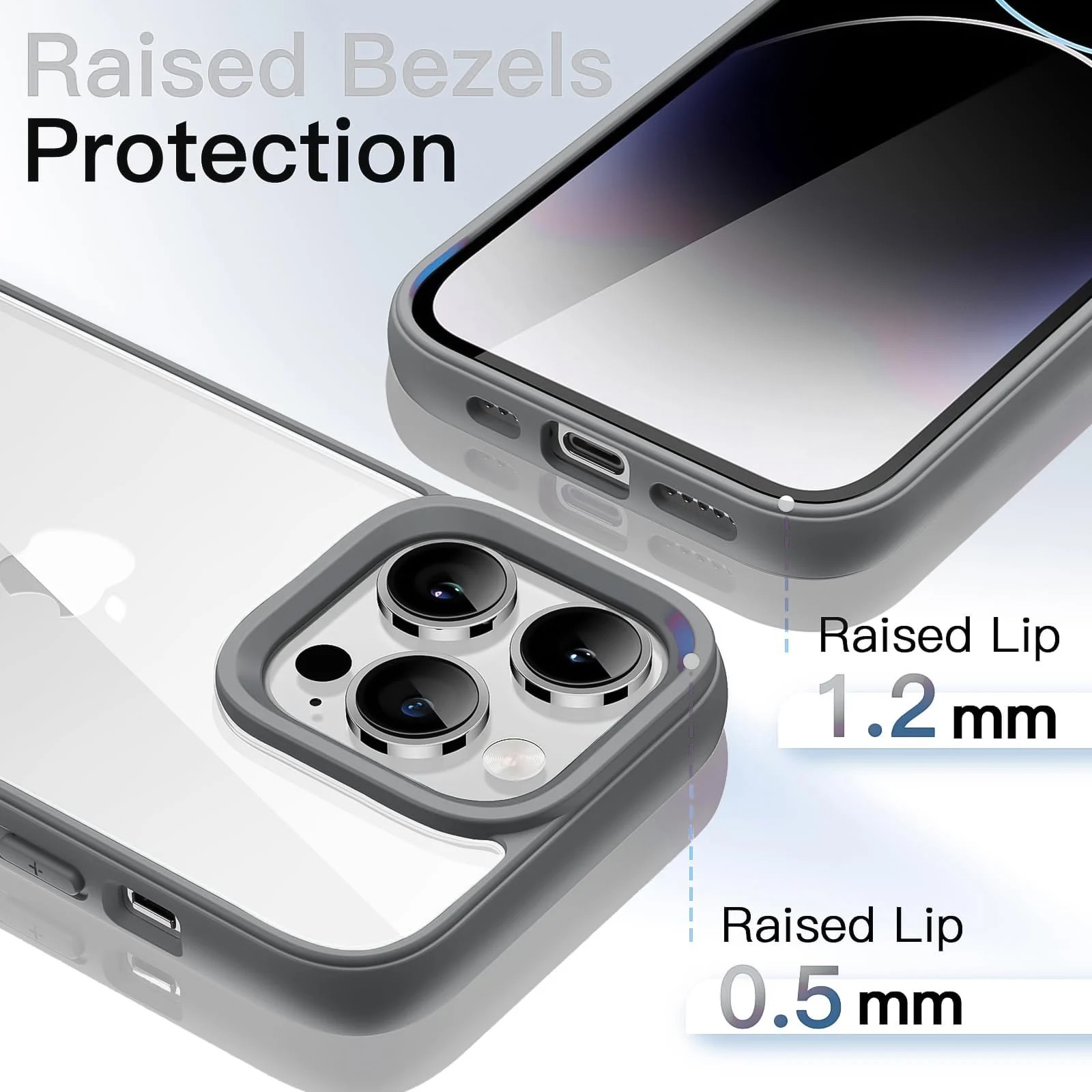 DL3 Mobilak Clear PC and TPU Protective Case for iPhone 15 Plus 6.7-Inch / iPhone 14 Plus 6.7-Inch with Camera Protection and Shockproof Design - Dark Gray