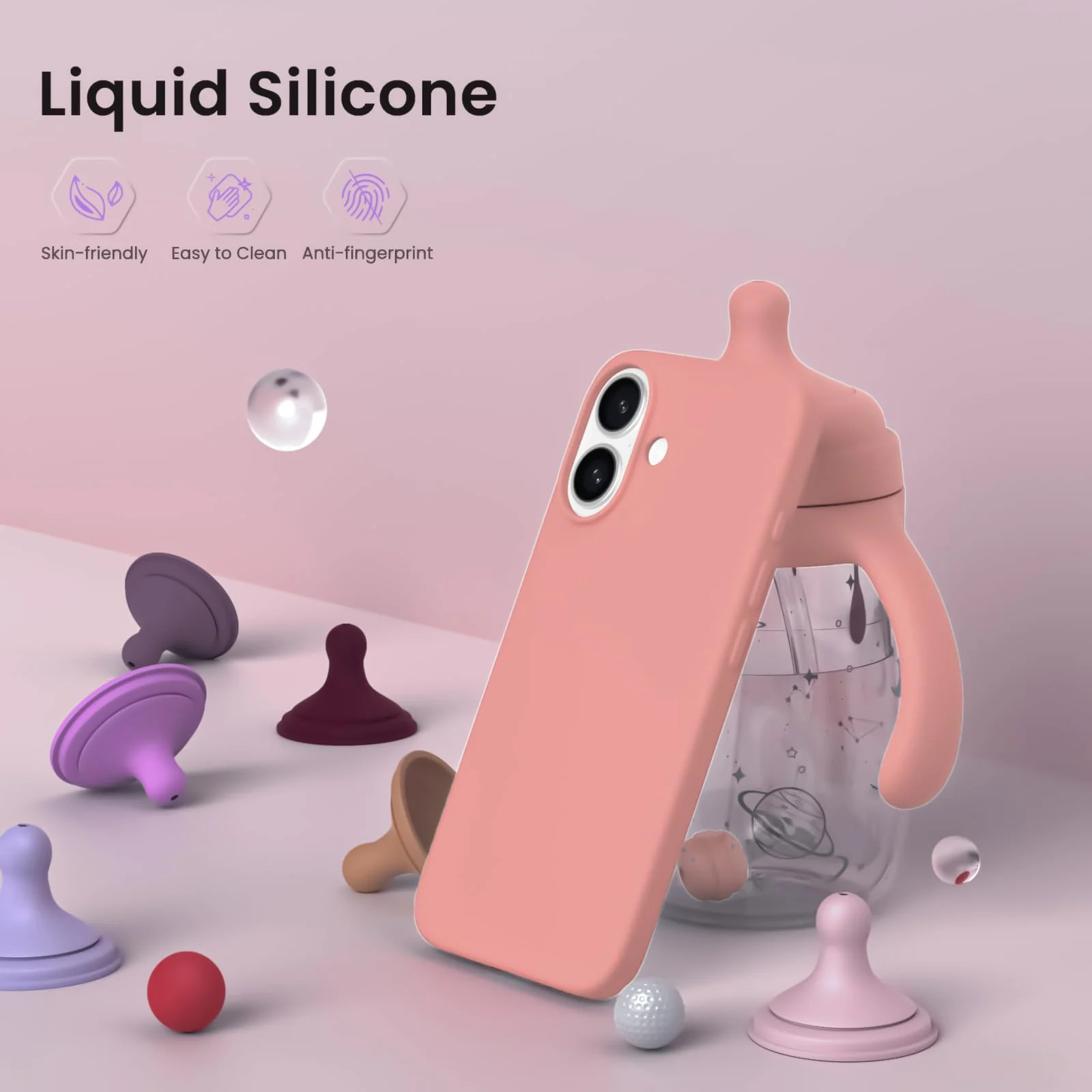 DL3 Mobilak Liquid Silicone Protective Case with Soft Microfiber Lining for iPhone 16 - Salmon