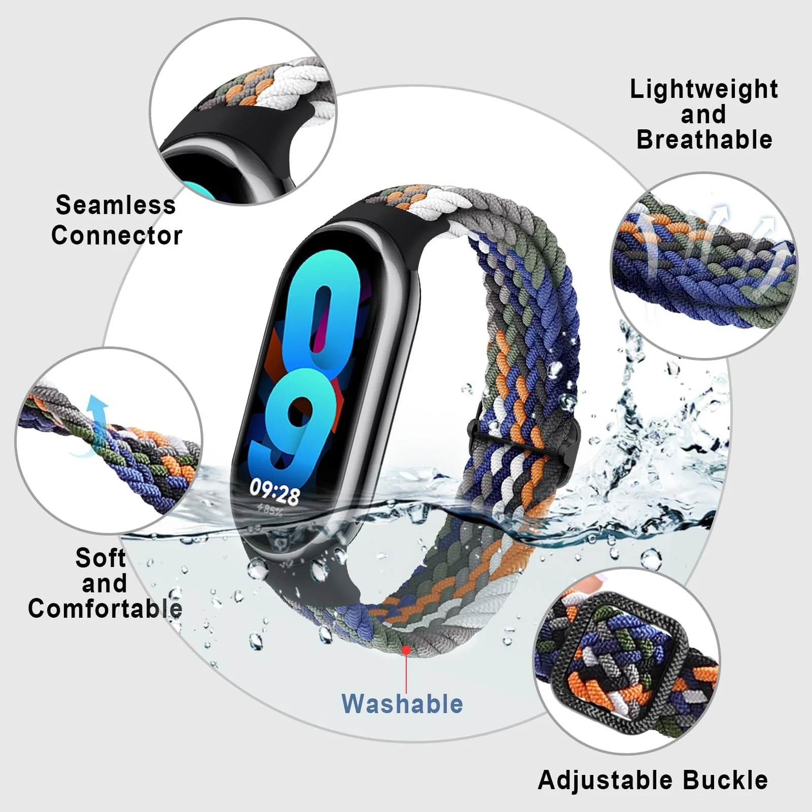 DL3 Mobilak Compatible with Xiaomi Mi Band 10/9/8 strap, Braided Solo Loop for Nylon Elastic Adjustable Replacement Wristband Compatible with Xiaomi Smart Band 8/9/10 - Black