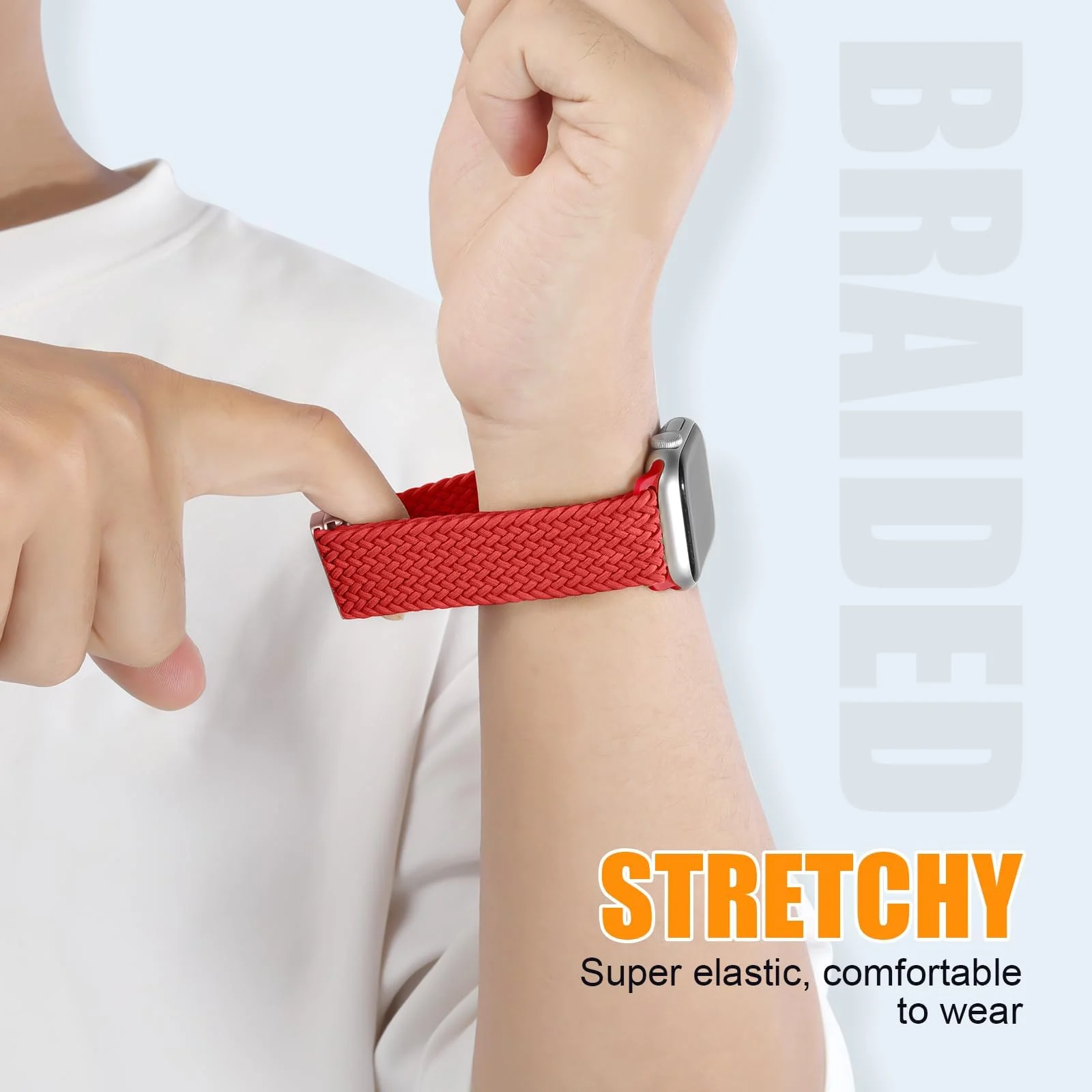 DL3 Mobilak Braided Bracelet Compatible with Redmi Watch 4/5 / 6 / Xiaomi Smart Band 8 Pro/Band 9 Pro, Nylon Magnetic Fabric Elastic Sport Nylon Replacement Strap for Men Women - Red