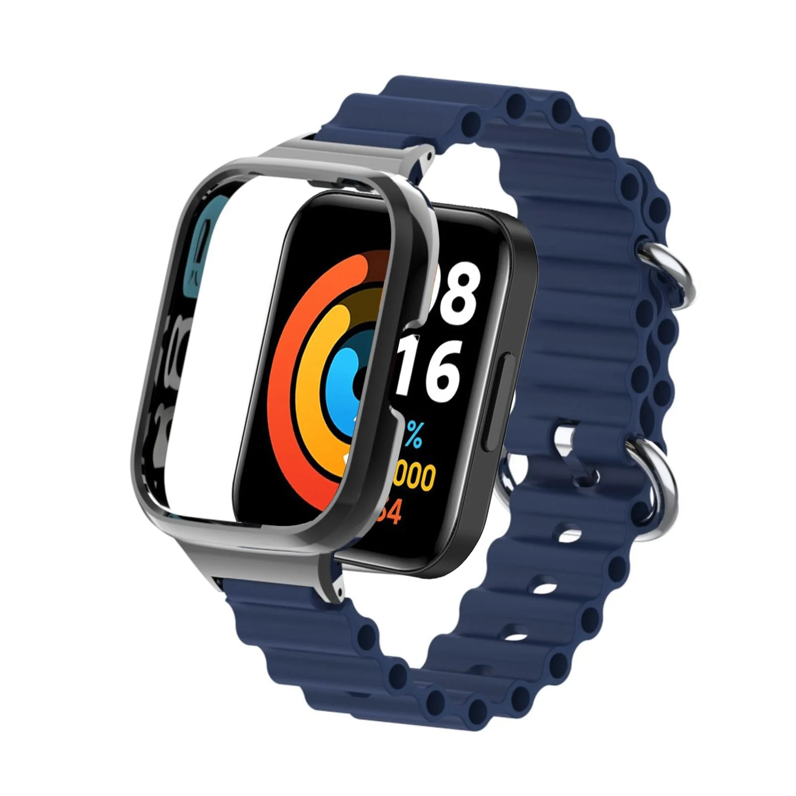 DL3 Mobilak Ocean Strap Compatible with Xiaomi Redmi Watch 2 Lite/Poco Watch/Horloge 2, Adjustable Silicone Strap with Metal Buckle, Band With Frame Metal Women Men Replacement Strap - Blue