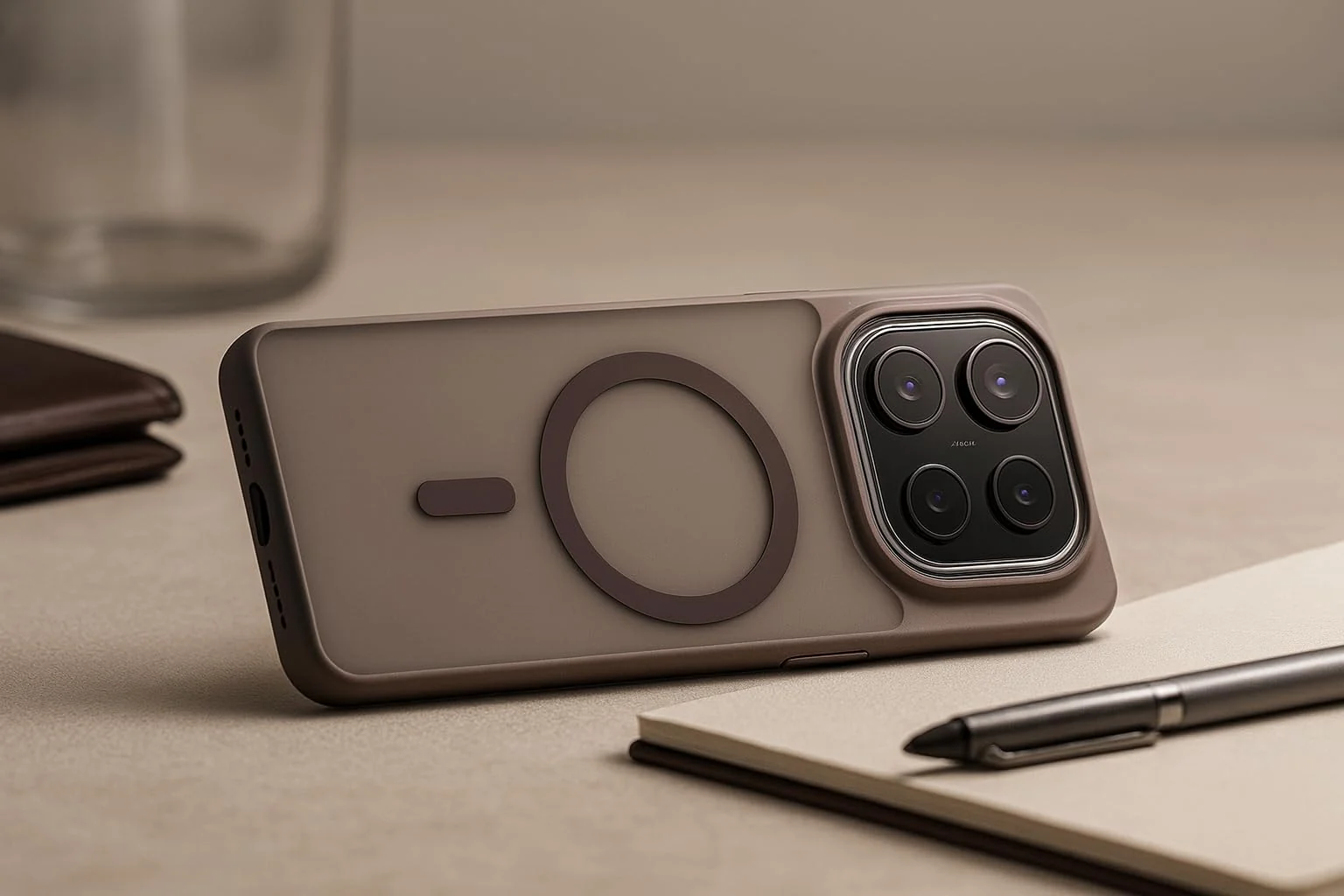 DL3 Mobilak Xiaomi Redmi 14C/Redmi A4/Poco C75 Case - Slim Frosted Cover with Decorative Ring (Not compatible with magnetic charging accessories), Shockproof, Anti-Scratch, Full Protection - Brown
