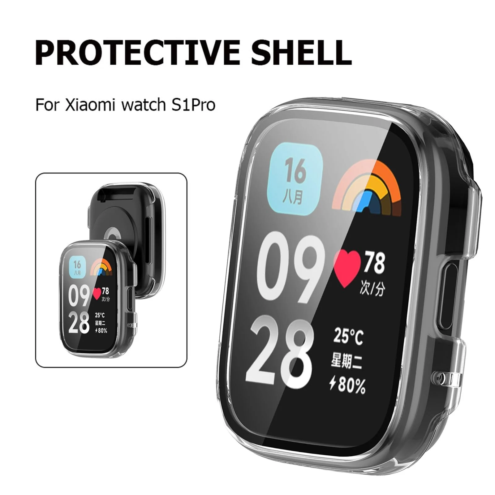 DL3 Mobilak Protective Case Compatible with Xiaomi Redmi Watch 3 Lite/Redmi Watch 3 Active 9H Hardness PC Case Bumper Full Slim Protective Cover with Tempered Glass - Clear