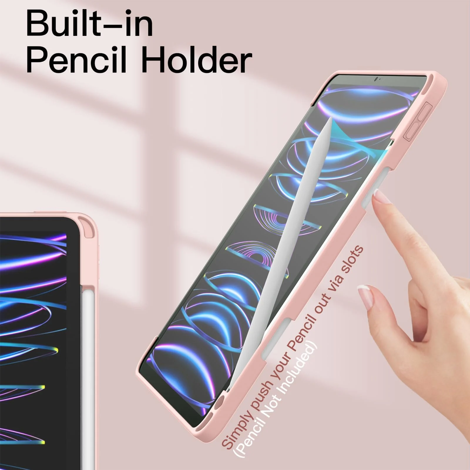 DL3 Mobilak for iPad Pro 11 Inch Case 4th /3rd /2nd Generation(2022/2021/ 2020), Clear Shockproof Back Cover Built-in Pencil Holder, Auto Sleep/Wake - Pink