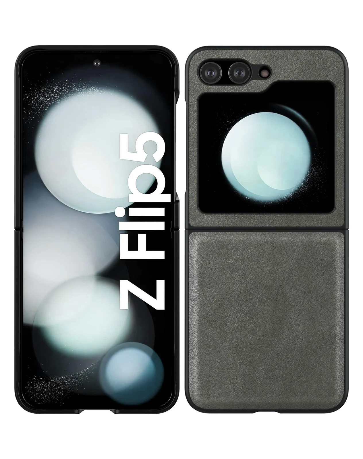 DL3 Mobilak Leather Protective Case for Samsung Galaxy Z Flip 5, Shock-absorbing protection, Raised edges around the screen and camera, Slim, lightweight profile - Gray