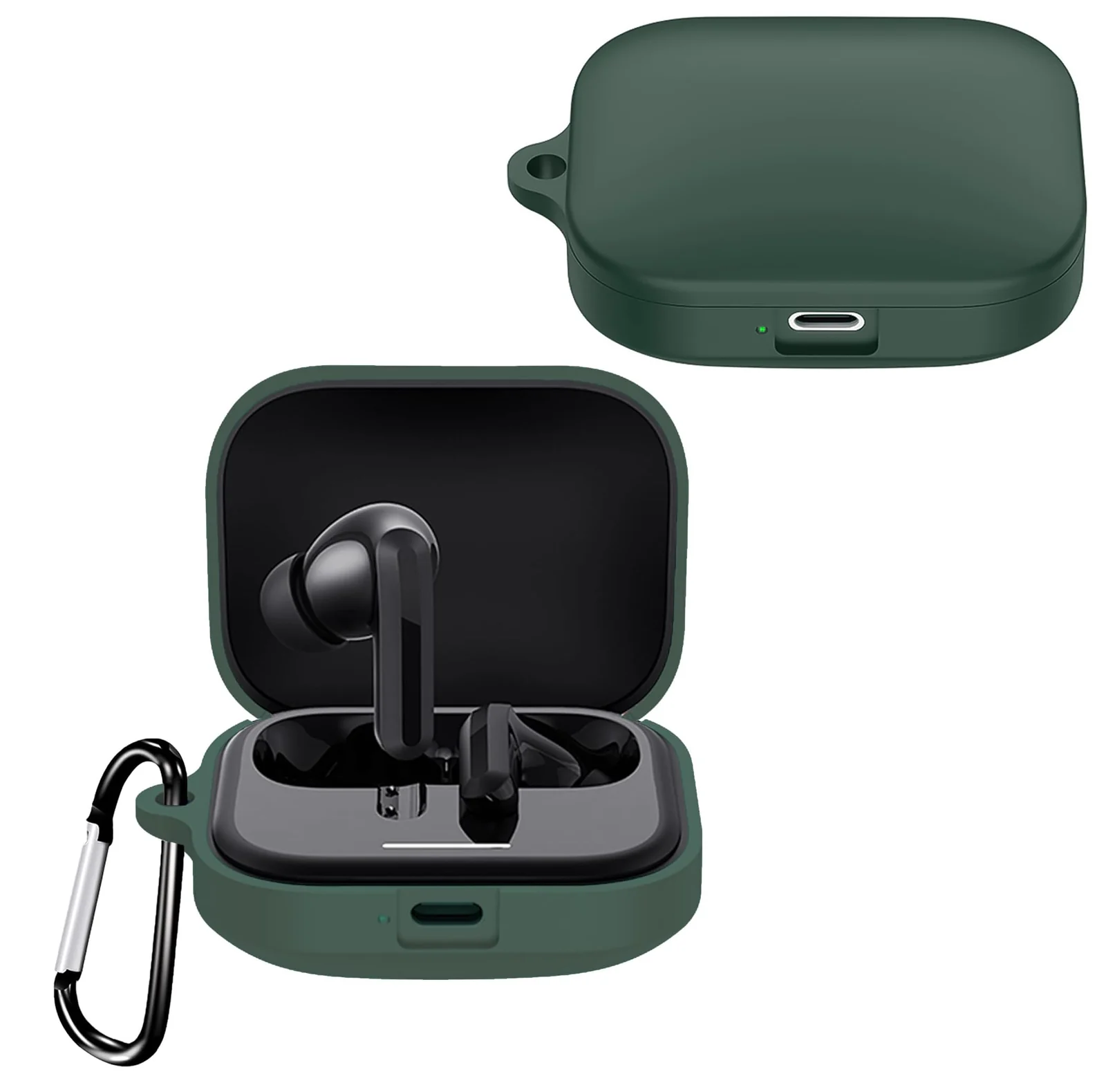 DL3 Mobilak Compatible with Xiaomi Redmi Buds 5 Case Cover, Soft Silicone Shockproof Protective Skin Case for Xiaomi Redmi Buds 5 Wireless Earbuds with Carabiner - Green