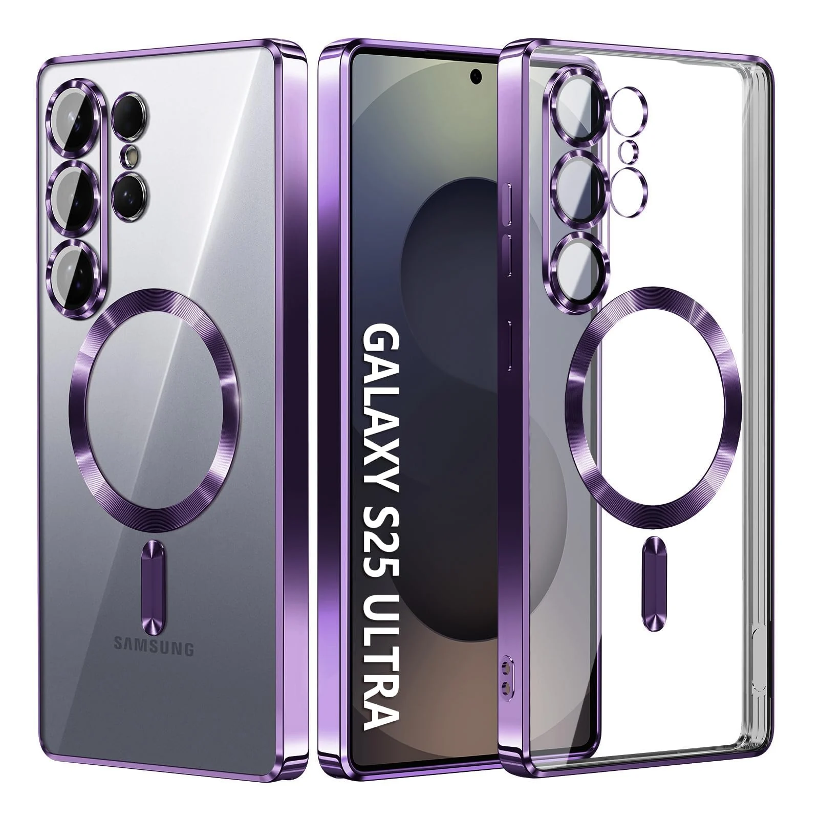 DL3 Mobilak Clear MagSafe-Compatible TPU Case and Camera Lens Protector for Samsung Galaxy S25 Ultra - Purple