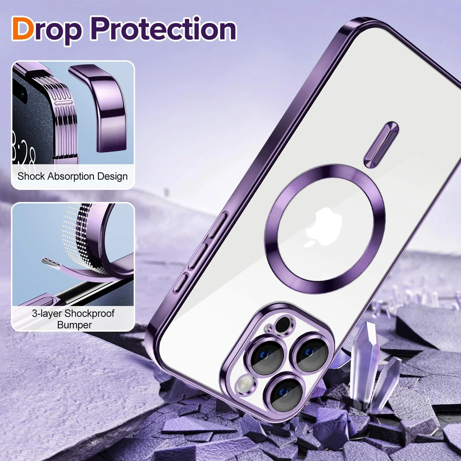 DL3 Mobilak Clear MagSafe-Compatible TPU Case and Camera Lens Protector for iPhone 11 Pro Max (6.5 Inch) - Deep Purple