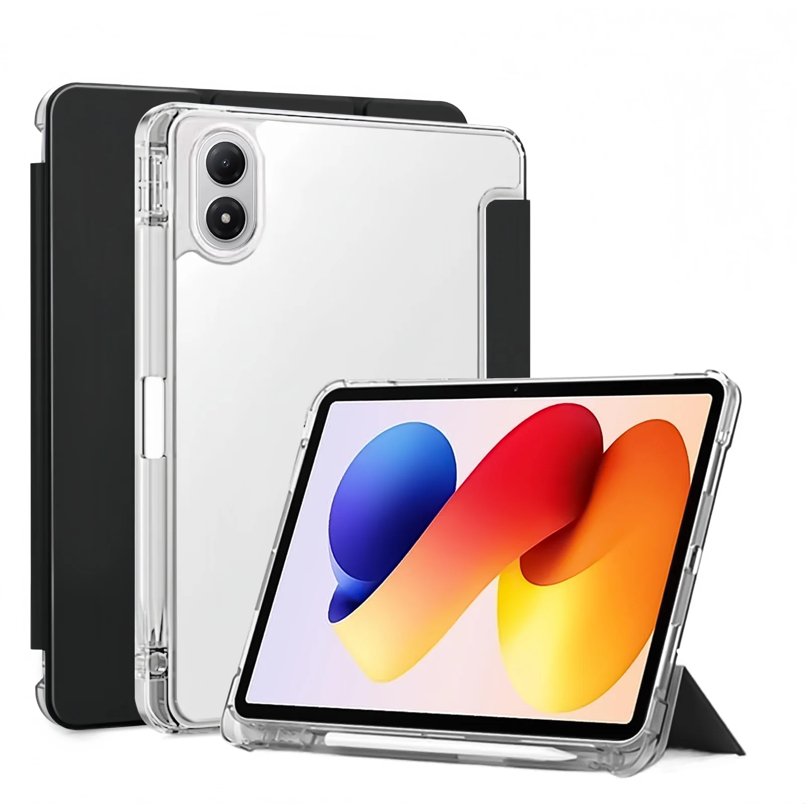 DL3 Mobilak Case for Xiaomi Redmi Pad 2 Pro (2025) / Redmi Pad Pro (2024) / POCO Pad (2024) 12.1-inch, Clear Shockproof Back Cover Built-in Pencil Holder, Auto Sleep/Wake - Black
