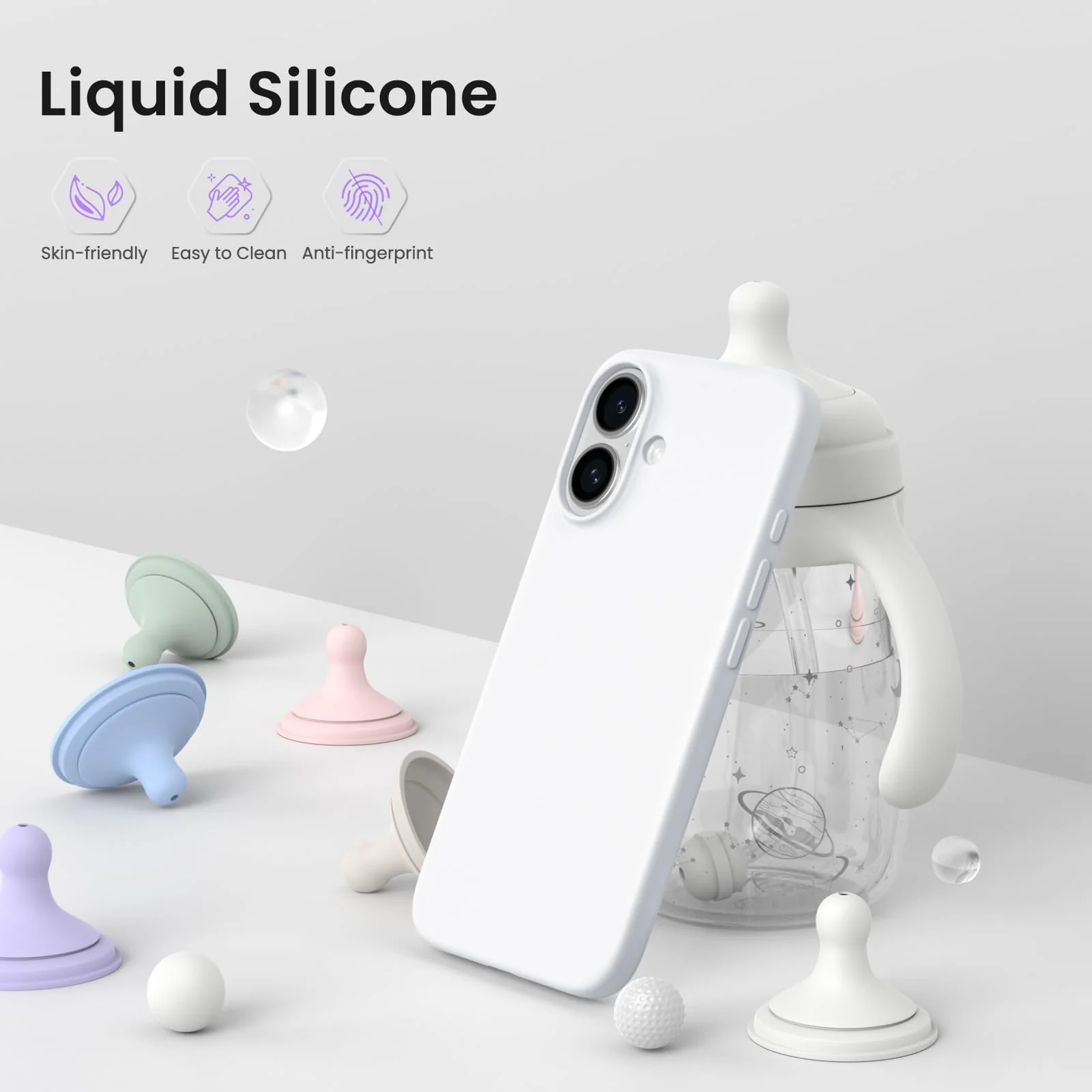 DL3 Mobilak Liquid Silicone Protective Case with Soft Microfiber Lining for iPhone 16 - White
