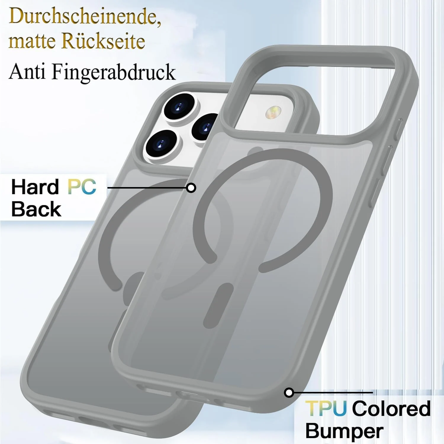 DL3 Mobilak For iPhone 17 Pro Max Case [Compatible with MagSafe], Full Camera Protection, Built-in Magnetic Ring, Shockproof, Scratch-Resistant, Translucent Matte Mobile Cover - Gray