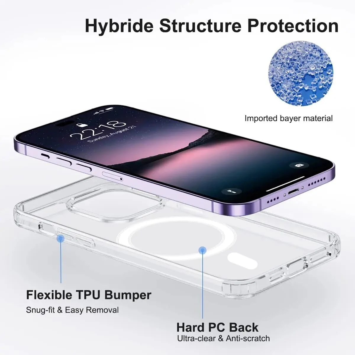 DL3 Mobilak for iPhone 15 Pro 6.1 Inch Case [Compatible with MagSafe] [Strong Magnet] [Non-Yellowing] Magnetic Slim Thin Bumper Phone Cover Durable for Enhanced Protection - Clear