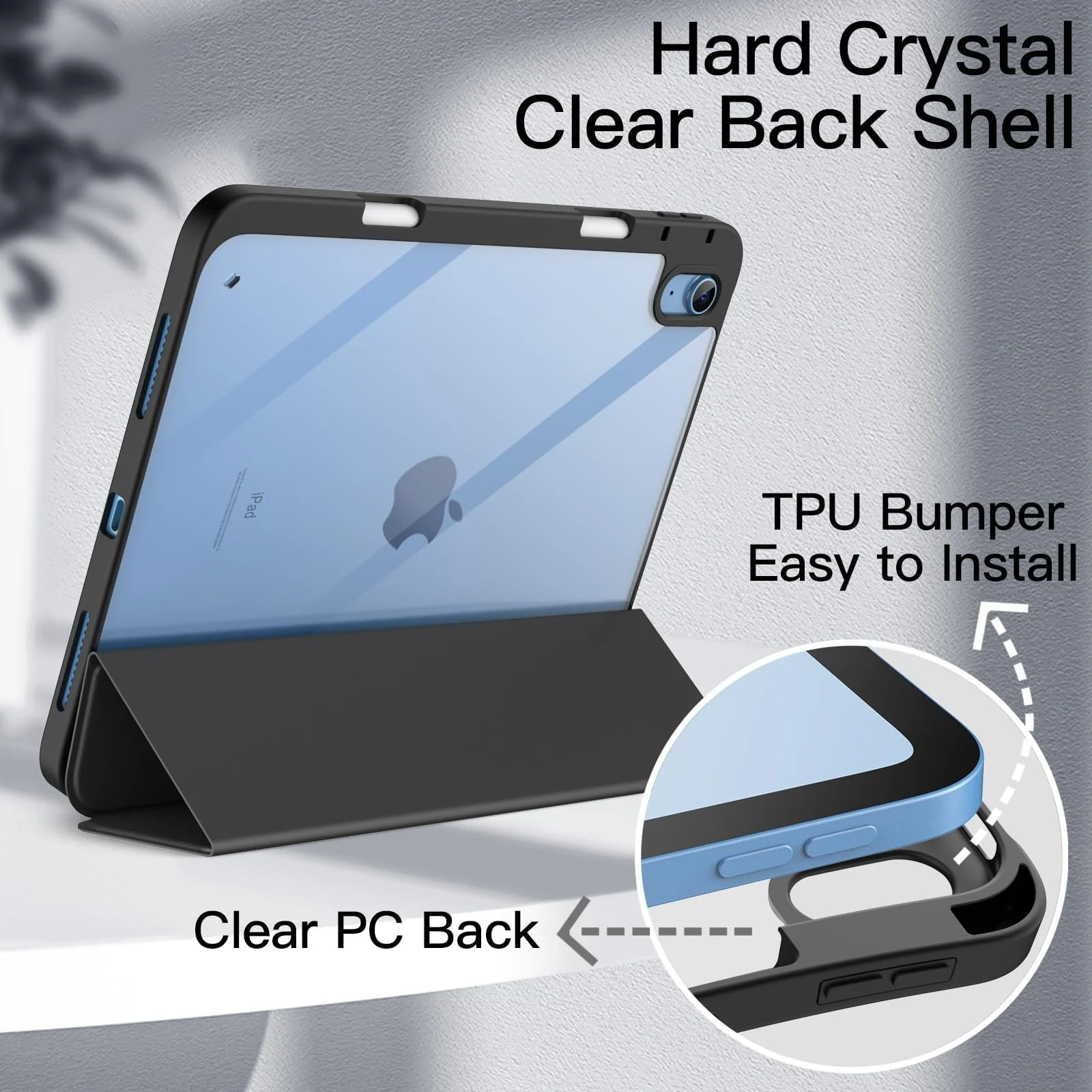 DL3 Mobilak Case Compatible with iPad (A16) 11th Generation 11 Inch (2025), iPad 10th Generation 10.9 Inch (2022), Clear Shockproof Back Cover Built-in Pencil Holder, Auto Sleep/Wake - Black