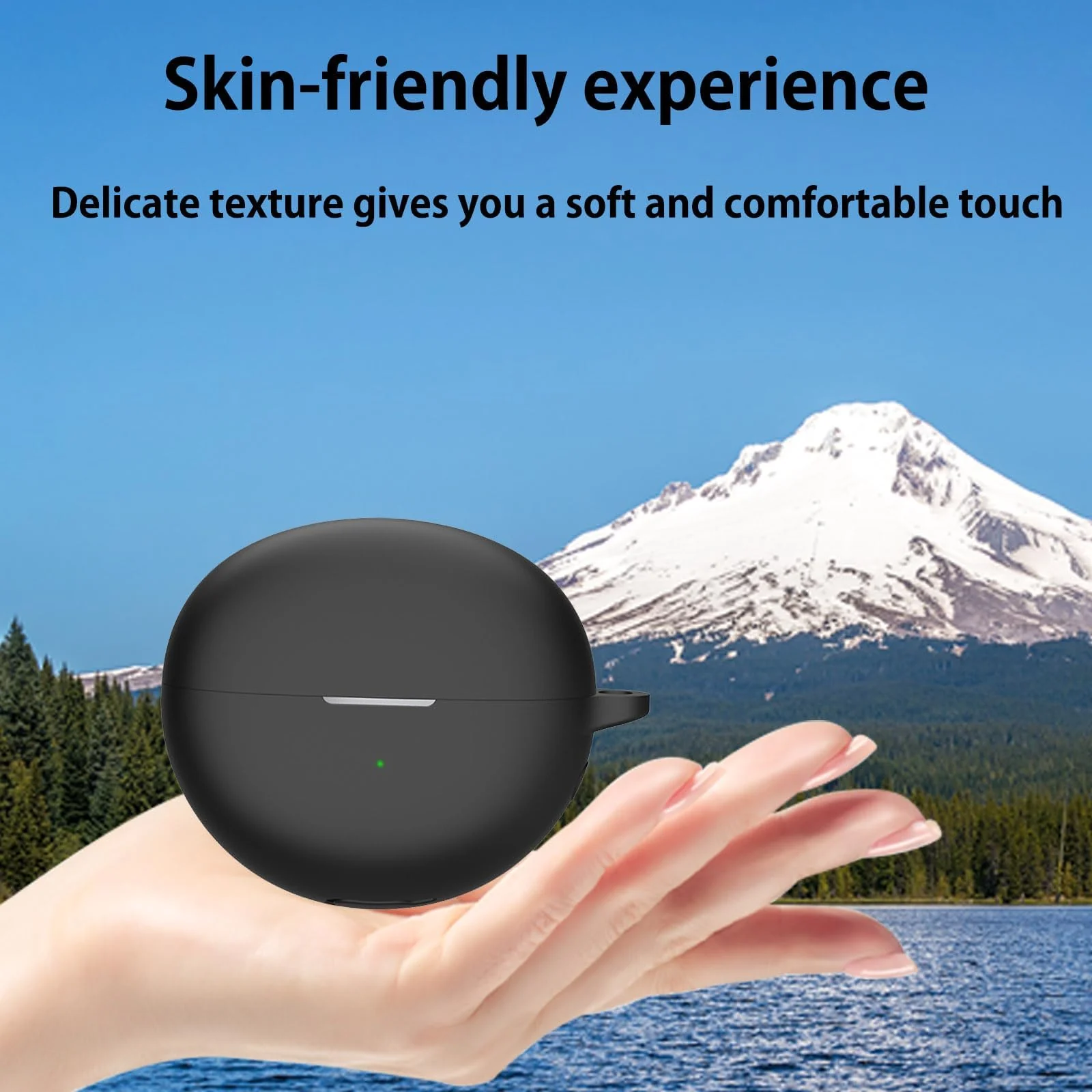DL3 Mobilak Compatible with Huawei FreeClip Case Cover, Soft Silicone Shockproof Protective Skin Case for Huawei Free Clip Wireless Earbuds with Carabiner, Front LED Visible - Black