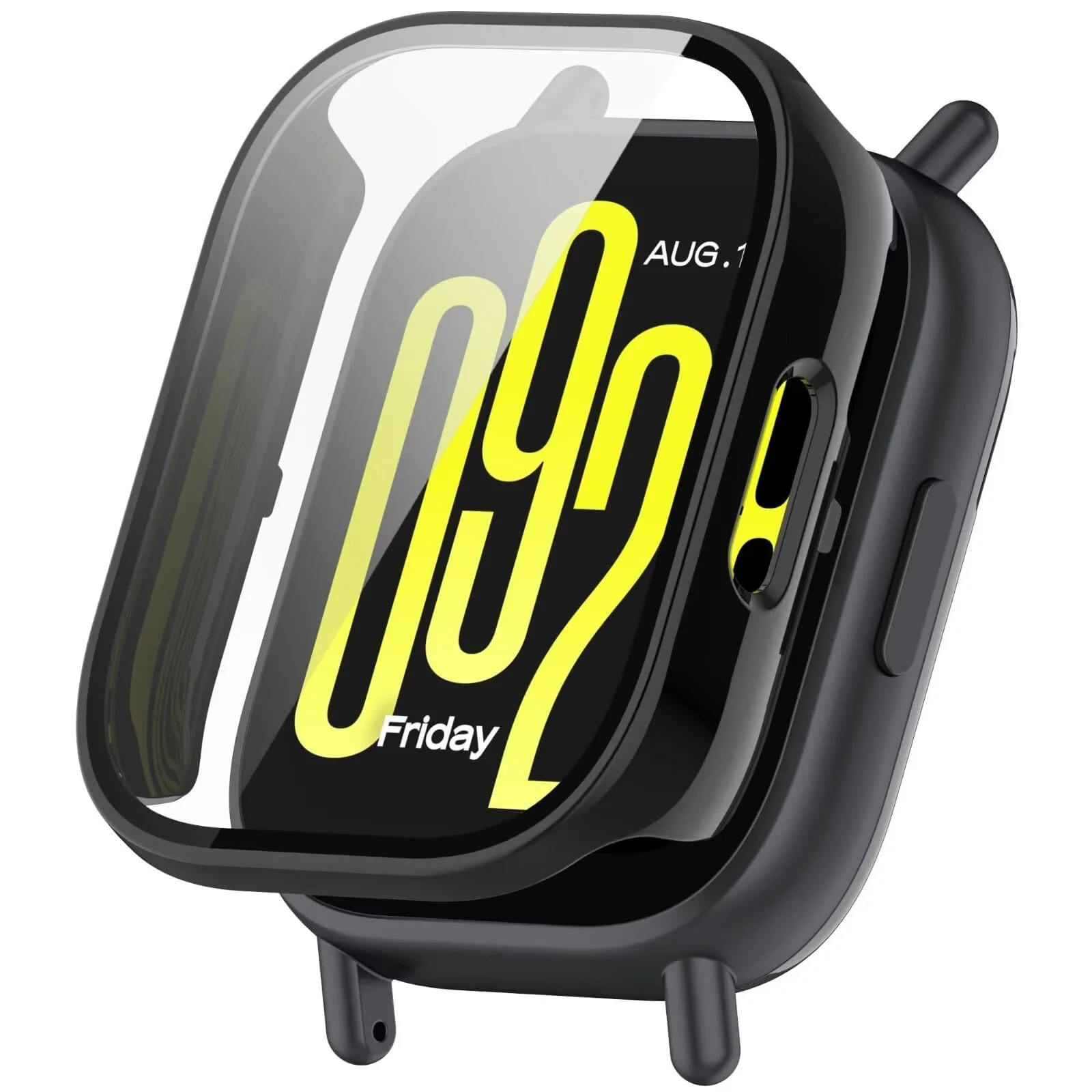 DL3 Mobilak Case with Screen Protector for Xiaomi Redmi Watch 5 Active, Bumper Full Coverage Hard PC Overall Protective Cover, Built-in Tempered Glass Film High Sensitivity - Black