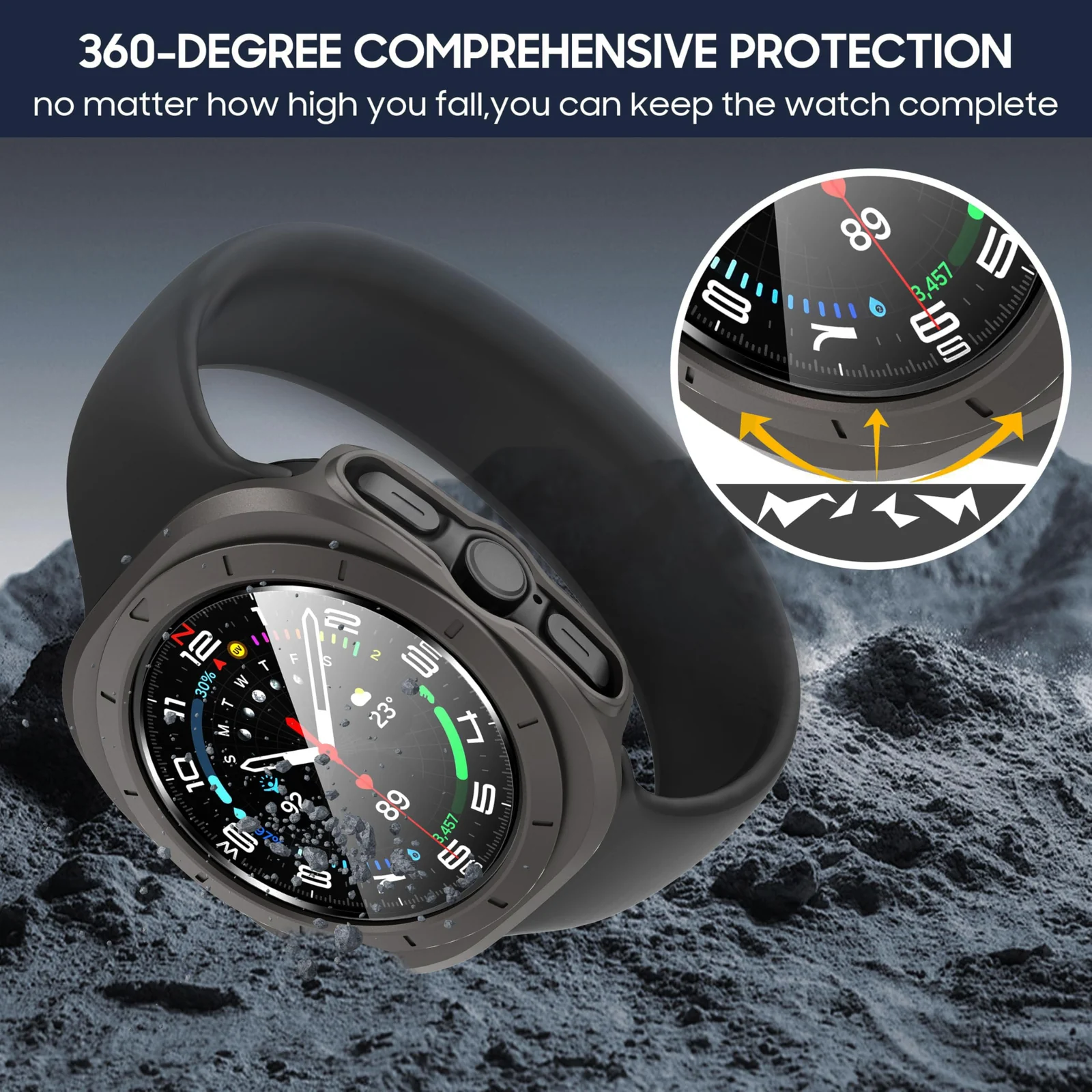 DL3 MOBILAK Case for Samsung Galaxy Watch Ultra 2025/Galaxy Watch 7 Ultra 2024 47mm, Full Coverage Slim Hard Case Protective Bumper Built-in Tempered Glass Screen Protector Shell - Titanium Gray