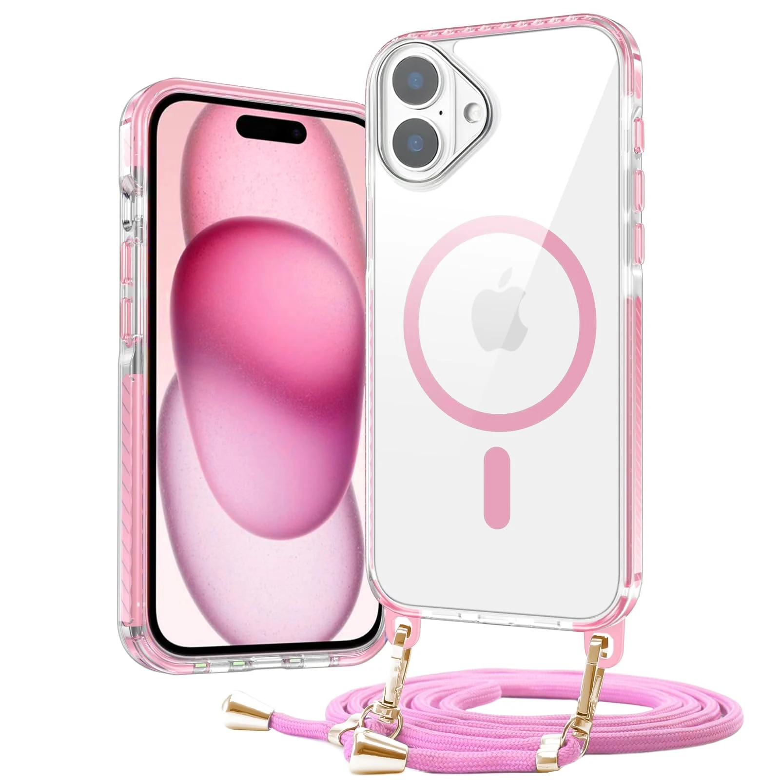 DL3 Mobilak Rugged Protective Case for iPhone 16, Compatible with MagSafe accessories, Supports wireless charging, Shock-absorbing protection - Pink