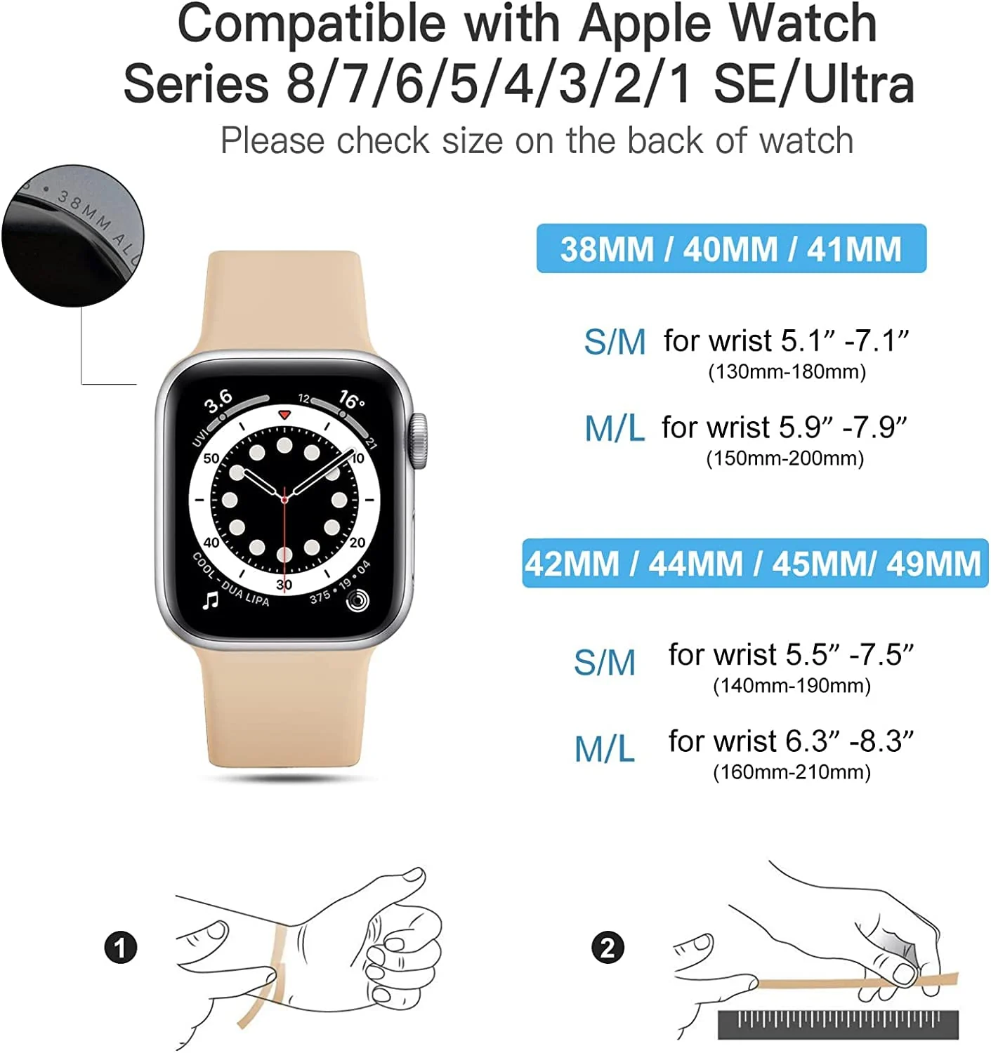DL3 Mobilak Bands Compatible with Apple Watch Ultra 49mm 45mm 44mm 42mm 41mm 40mm 38mm, Replacement Soft Silicone Strap for iWatch Ultra 2 Series 9/8/7/6/5/4/3/2/1 (42MM/44MM/45MM/49MM) - Light Brown