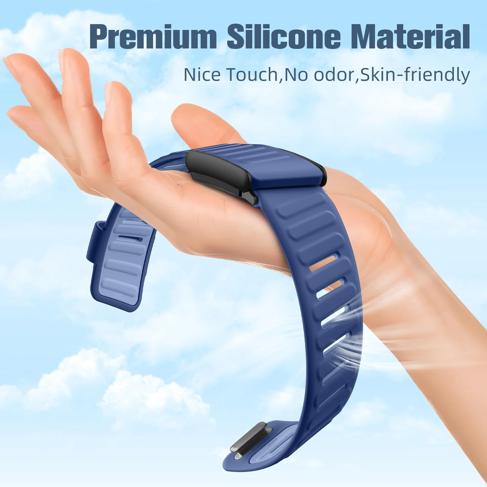 MOBIGON Breathable Silicone Sport Strap for WHOOP 5.0 One / Peak (Not Life), Navy Blue