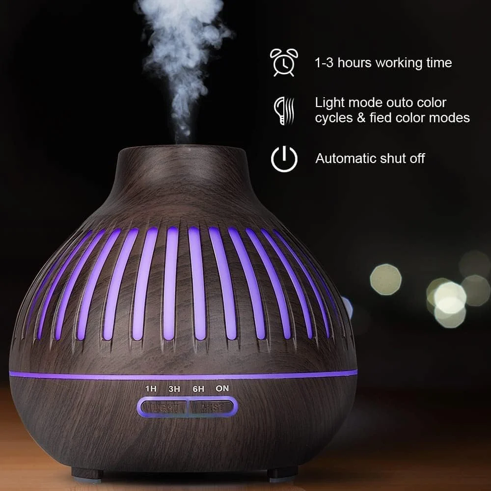 Mobigon Essential Oil Diffuser, Aromatherapy Diffuser 500ml with Remote Control, 4 Timer & Auto-Off Safety Switch, 7 Color LED Lights Mode, 10 Hours Quiet Humidifier for Bedroom - G.Dark Brown
