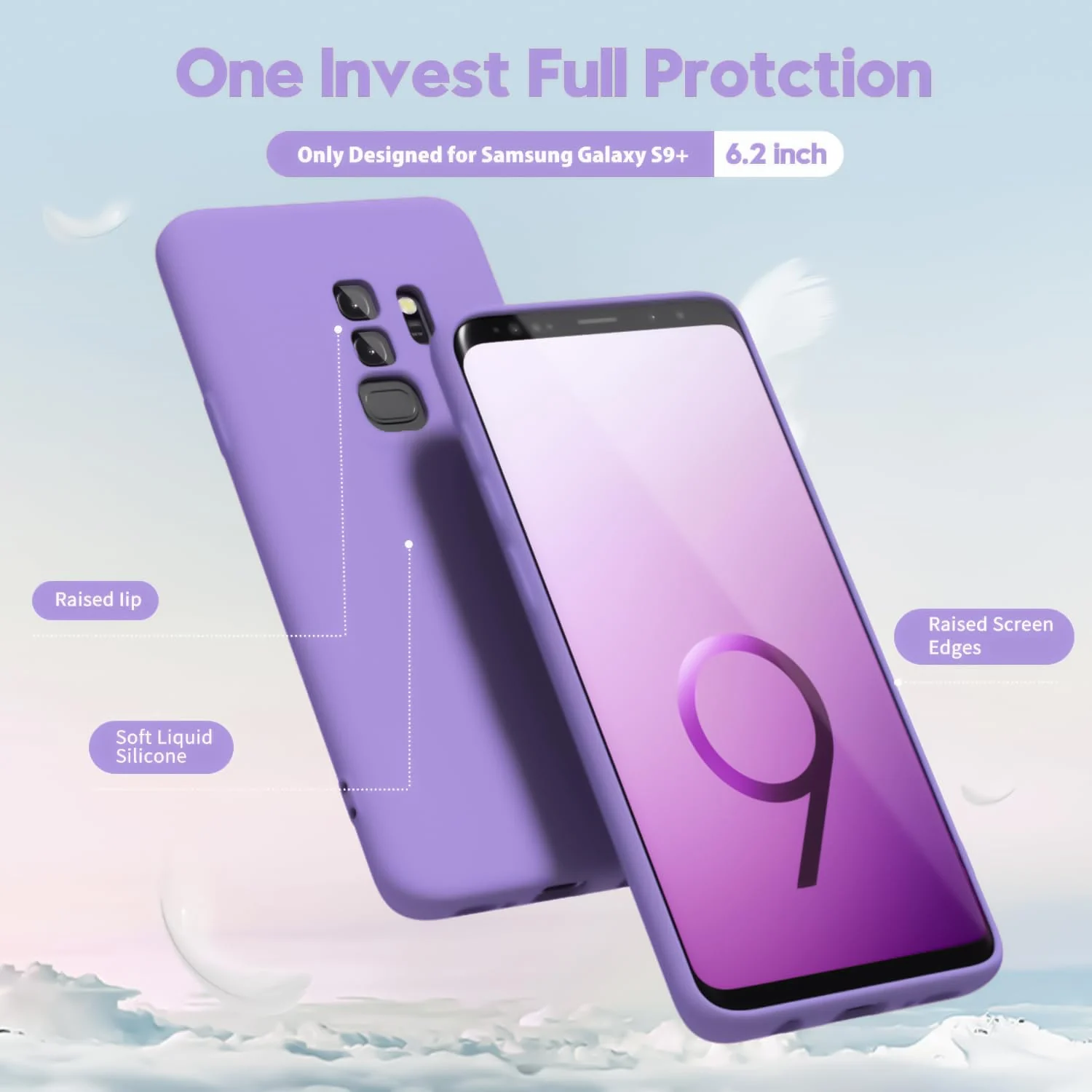 DL3 Mobilak Liquid Silicone Protective Case with Soft Microfiber Lining with Full Camera Protection for Samsung Galaxy S9 Plus - Light Purple