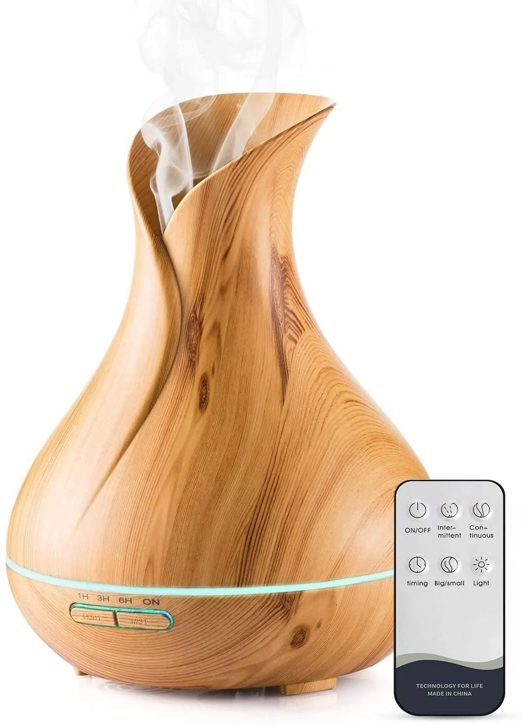 Mobigon Essential Oil Diffuser, Aromatherapy Diffuser 500ml with Remote Control, 4 Timer & Auto-Off Safety Switch, 7 Color LED Lights Mode, 10 Hours Quiet Humidifier for Bedroom - Light Woody