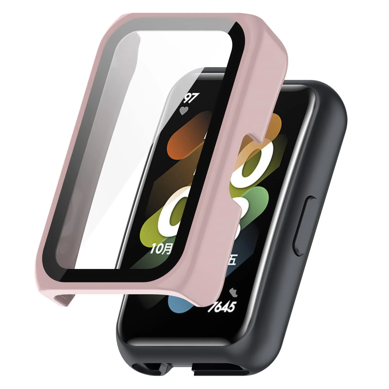 DL3 MOBILAK Full-Coverage Watch Case with Tempered Glass for Huawei Band 6 / Honor Band 6 / Band 7, Pink